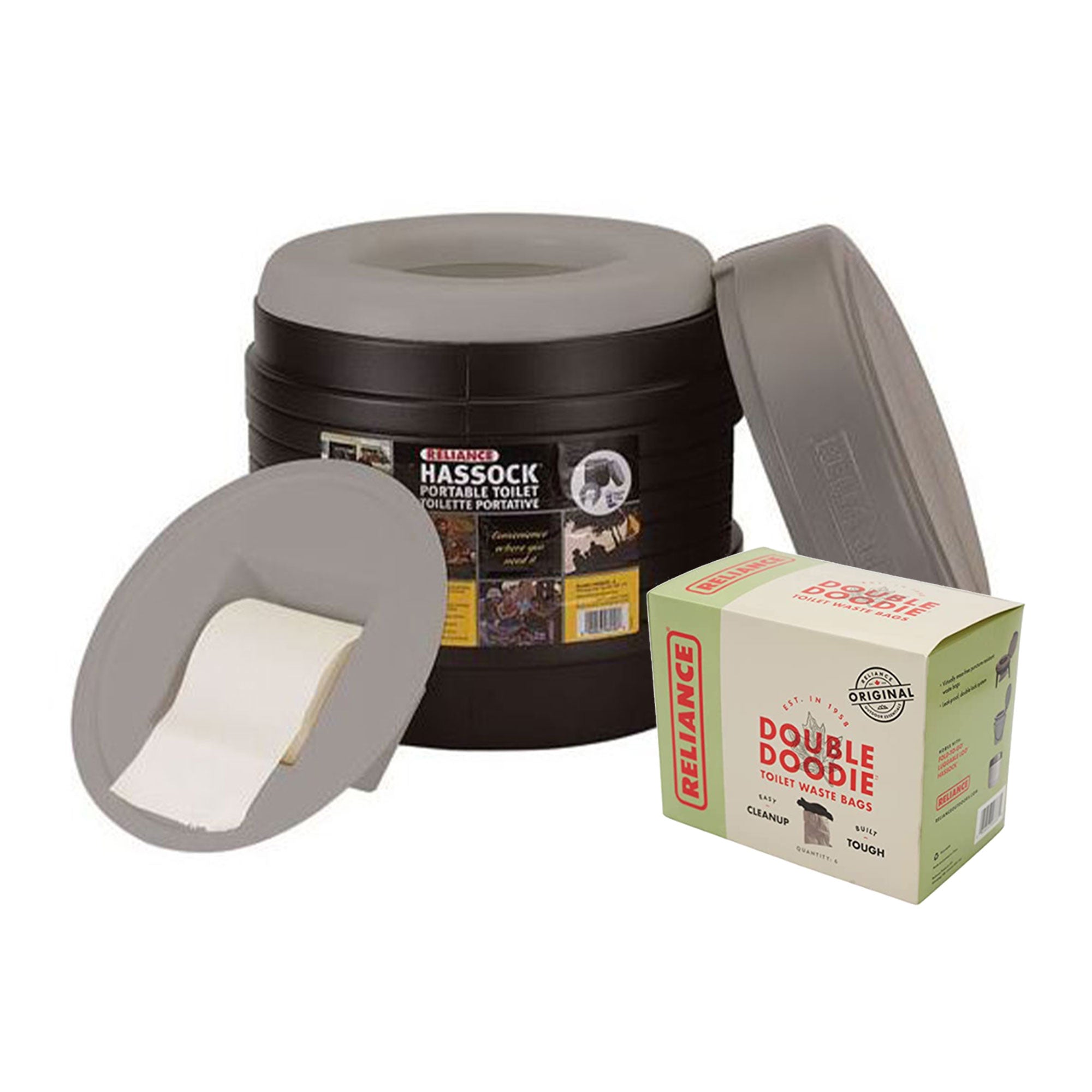 Reliance Products Hassock Portable Camping Toilet w/ Double Doodie 2L Waste Bags - VMInnovations