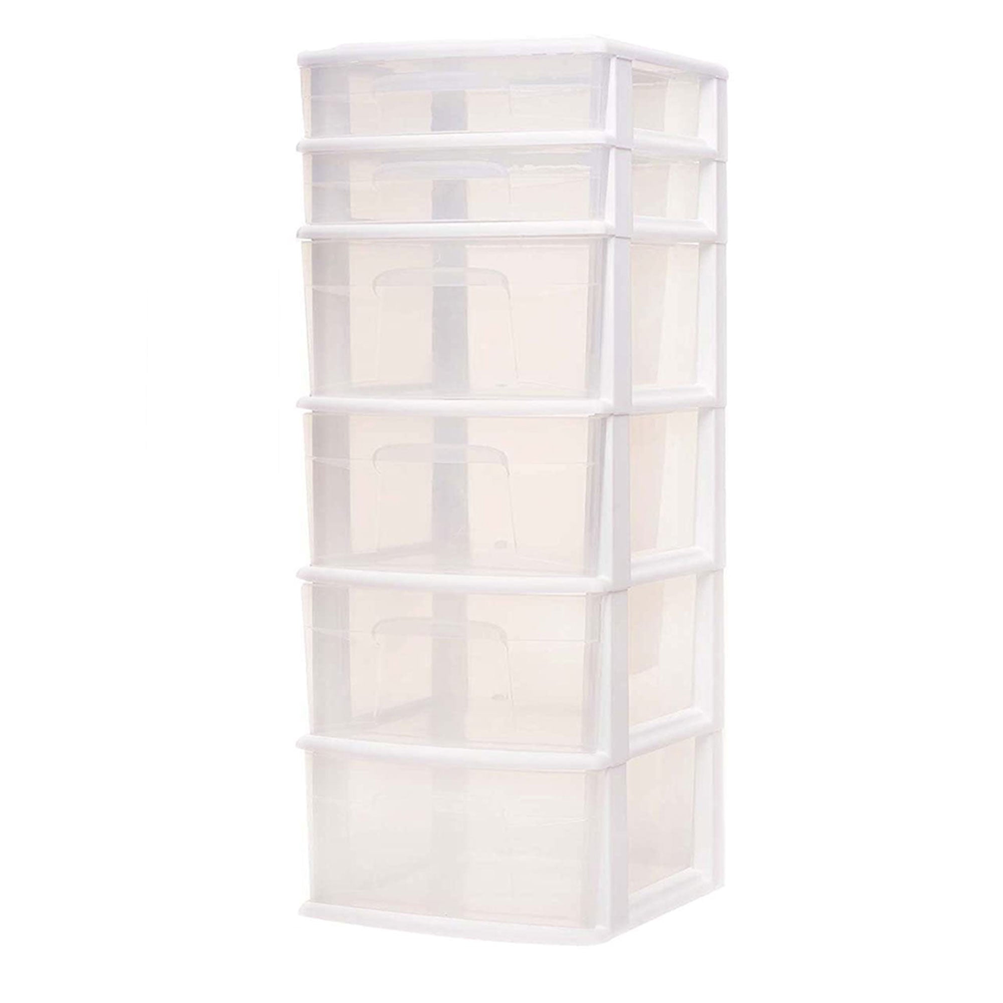 Homz Plastic 6 Clear Drawer Medium Home Storage Container Tower, White (2 Pack) - VMInnovations
