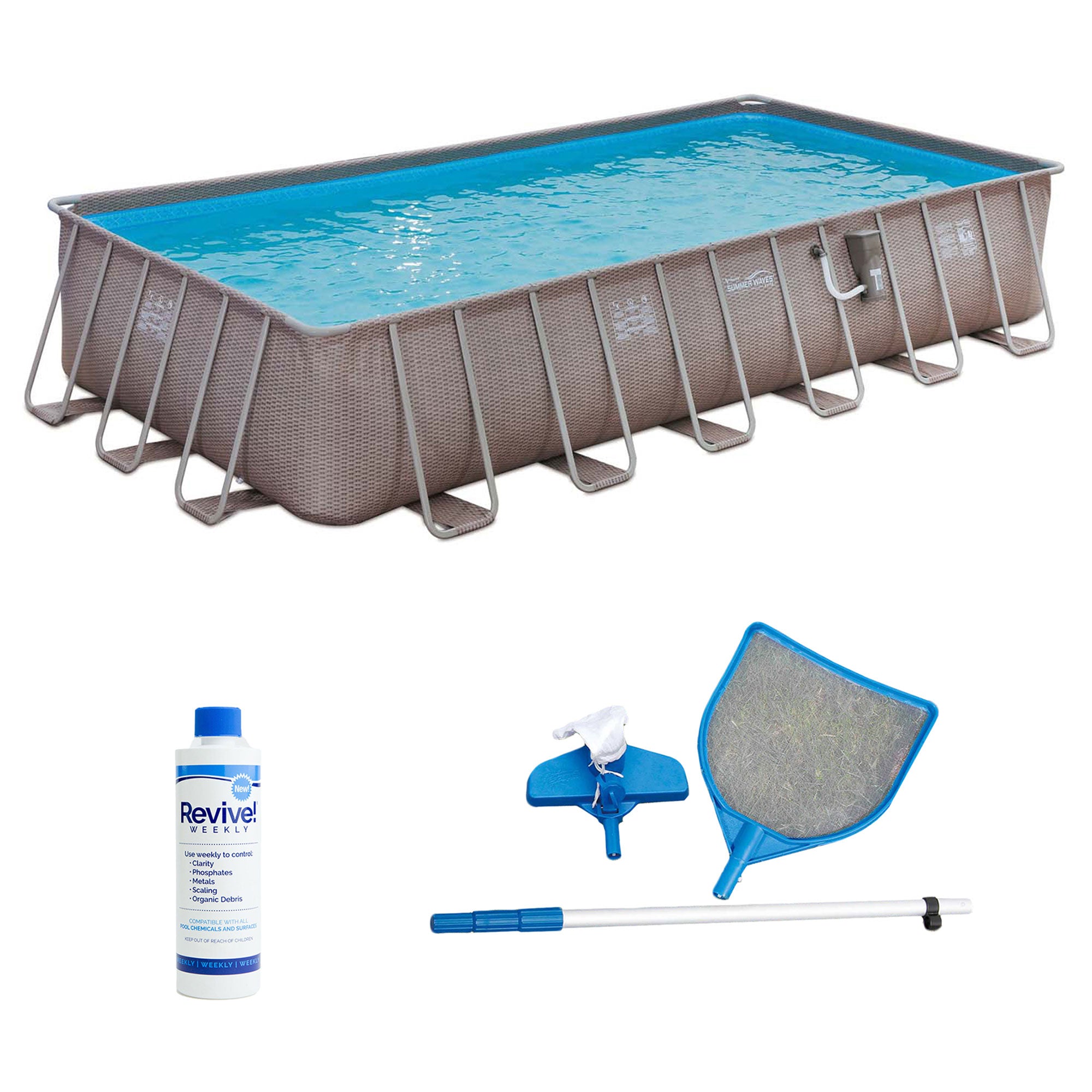 Summer Waves 24ft x 12ft x 52in Rectangle Above Ground Frame Swimming Pool Set