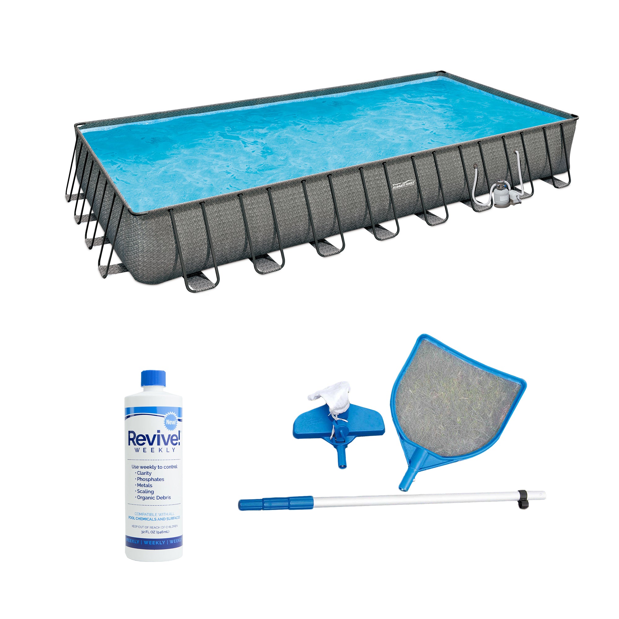 Summer Waves 32ft x 16ft x 52in Rectangle Frame Above Ground Swimming Pool Set