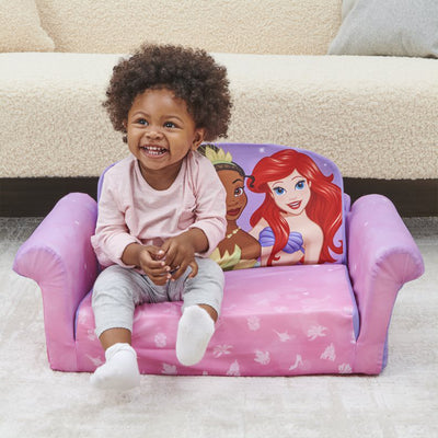 Marshmallow Furniture Kids 2-in-1 Flip Open Foam Couch Sofa Bed, Disney Princess