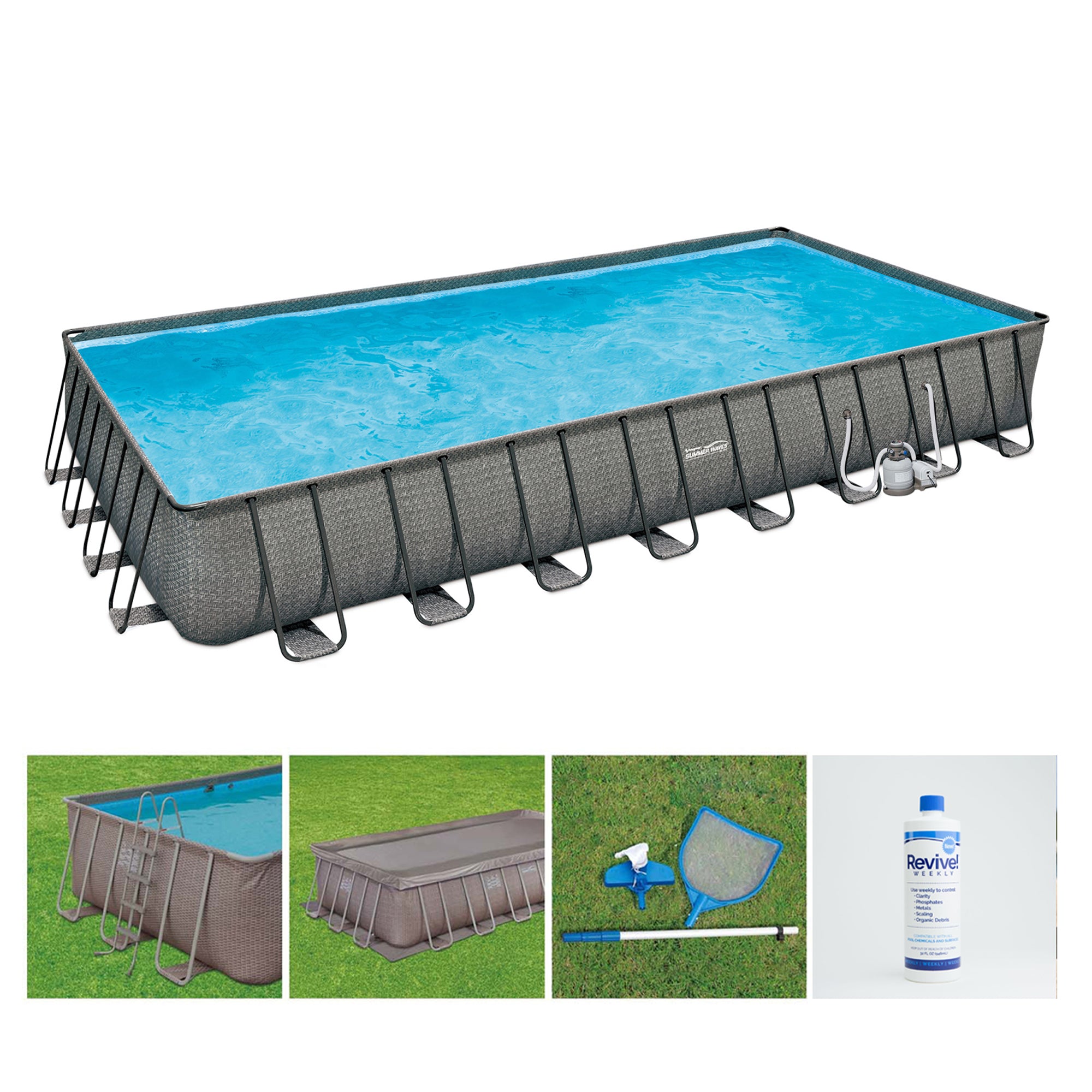 Summer Waves 24ft x 12ft x 52in Rectangle Above Ground Frame Swimming Pool Set