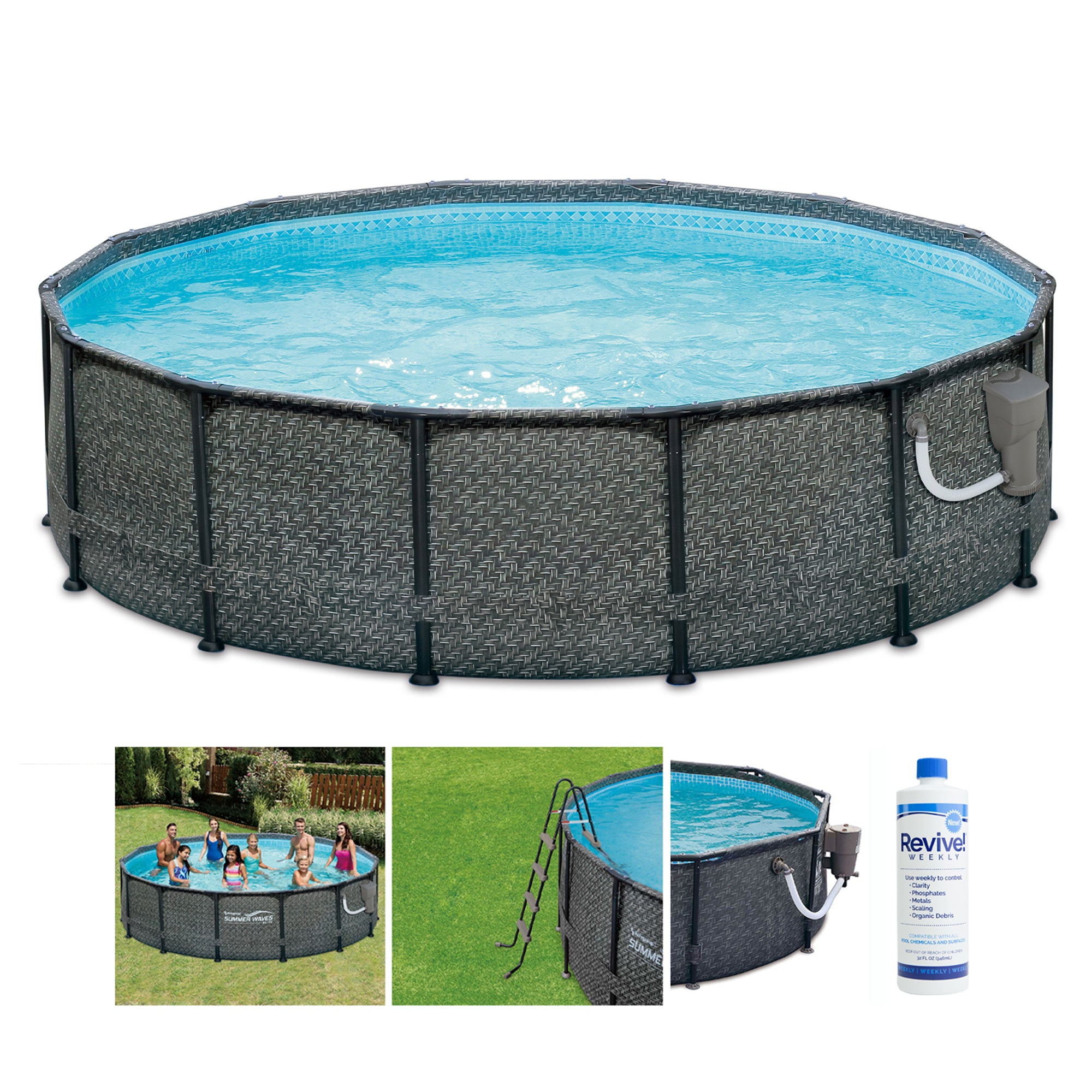 Summer Waves 14ft x 48in Outdoor Round Frame Above Ground Swimming Pool Set
