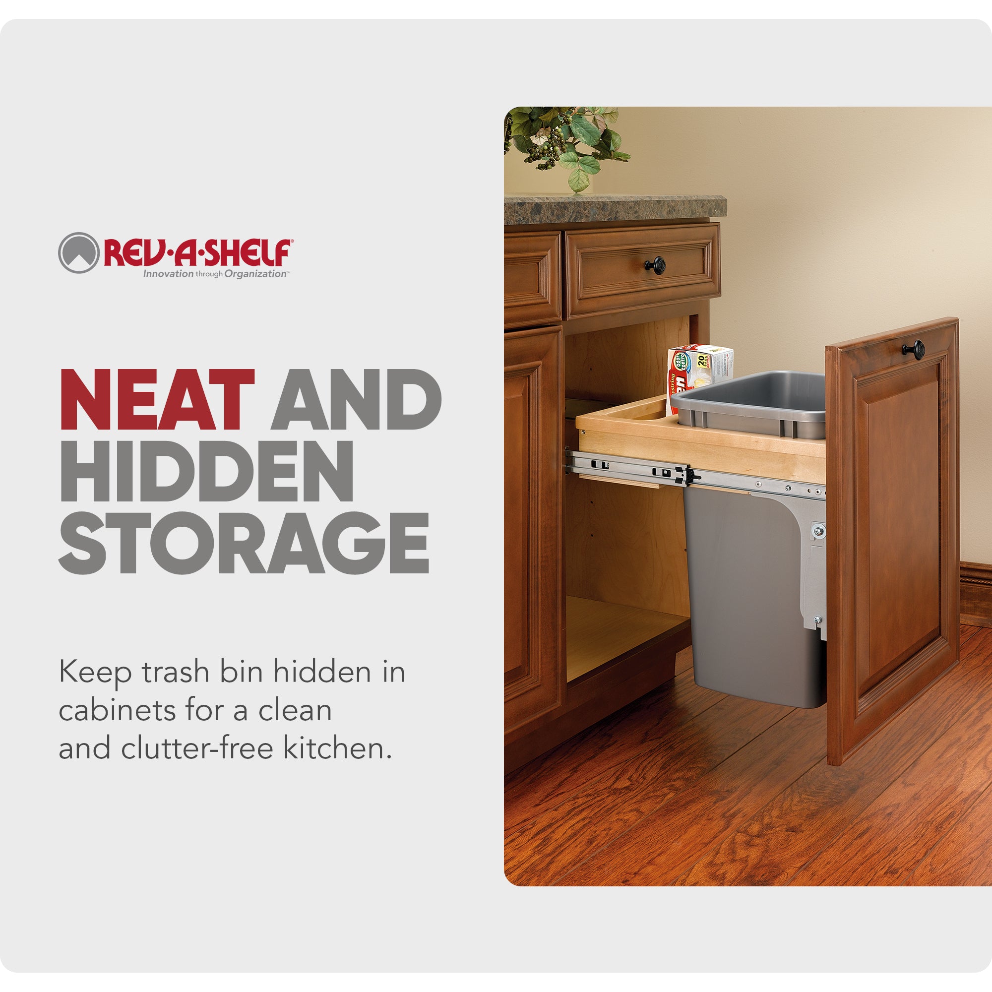 Rev-A-Shelf Single Pullout Trash Can, Reduced Depth, 35 qt., 4WCTM-1816DM-1