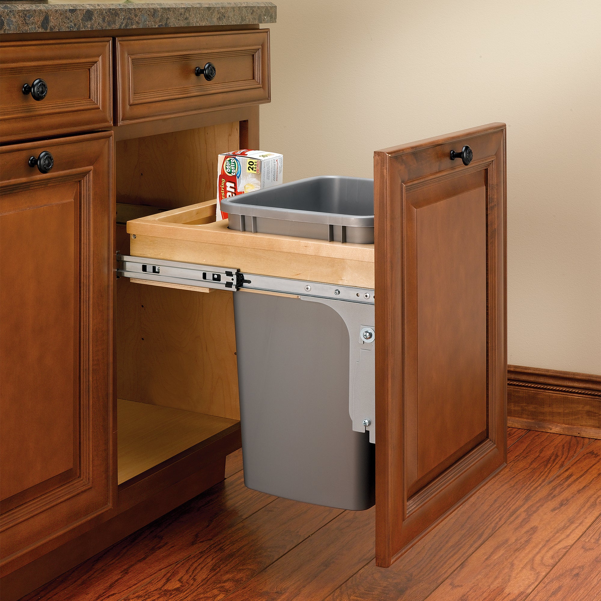 Rev-A-Shelf Single Pullout Trash Can, Reduced Depth, 35 qt., 4WCTM-1816DM-1