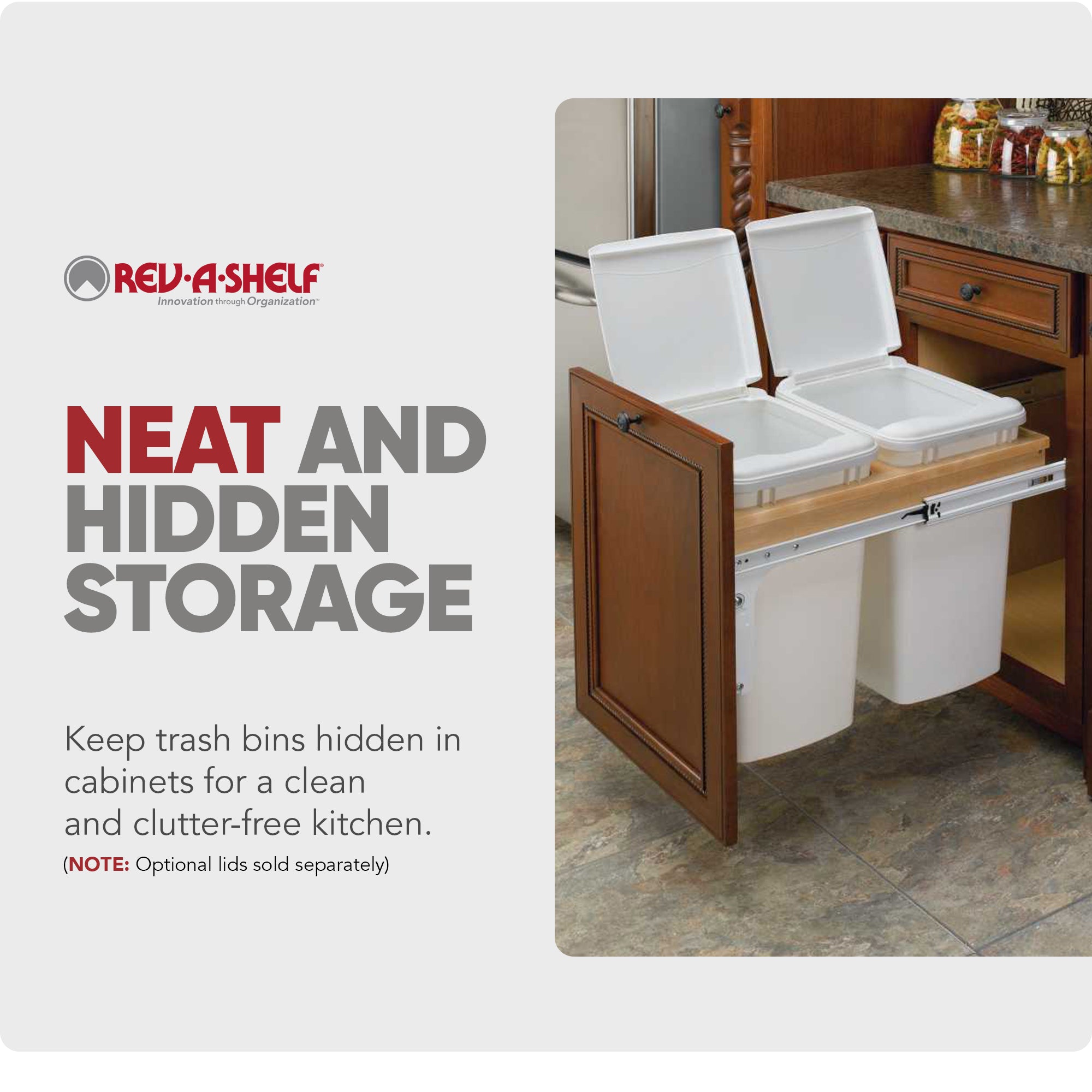 Rev-A-Shelf Double Pullout Top Mount Trash Can, 35 qt., 4WCTM-18DM2-419-FL