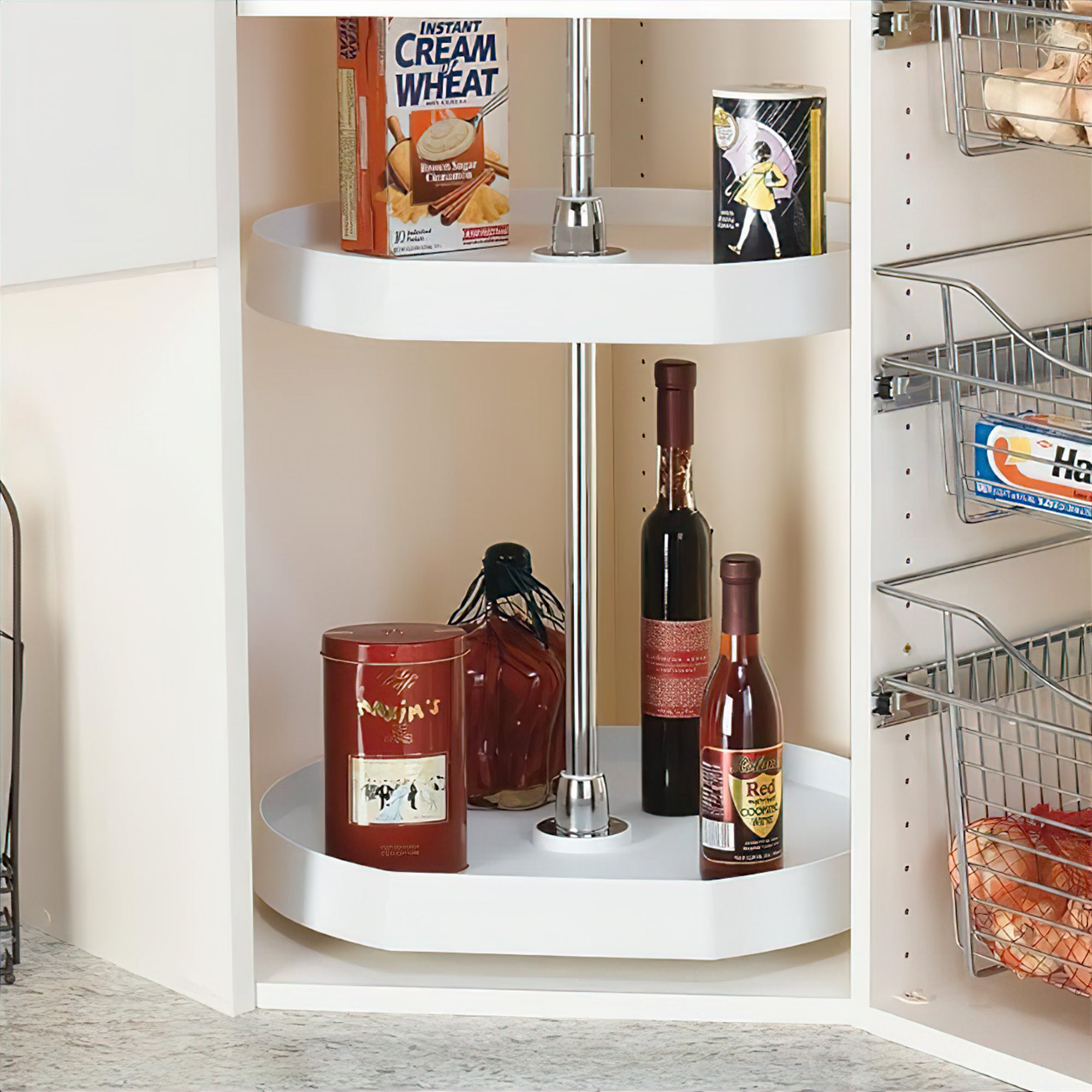 Rev-A-Shelf 20" Lazy Susan D-Shaped Cabinet Polymer Two-Tier, White, 7012-20-11-52
