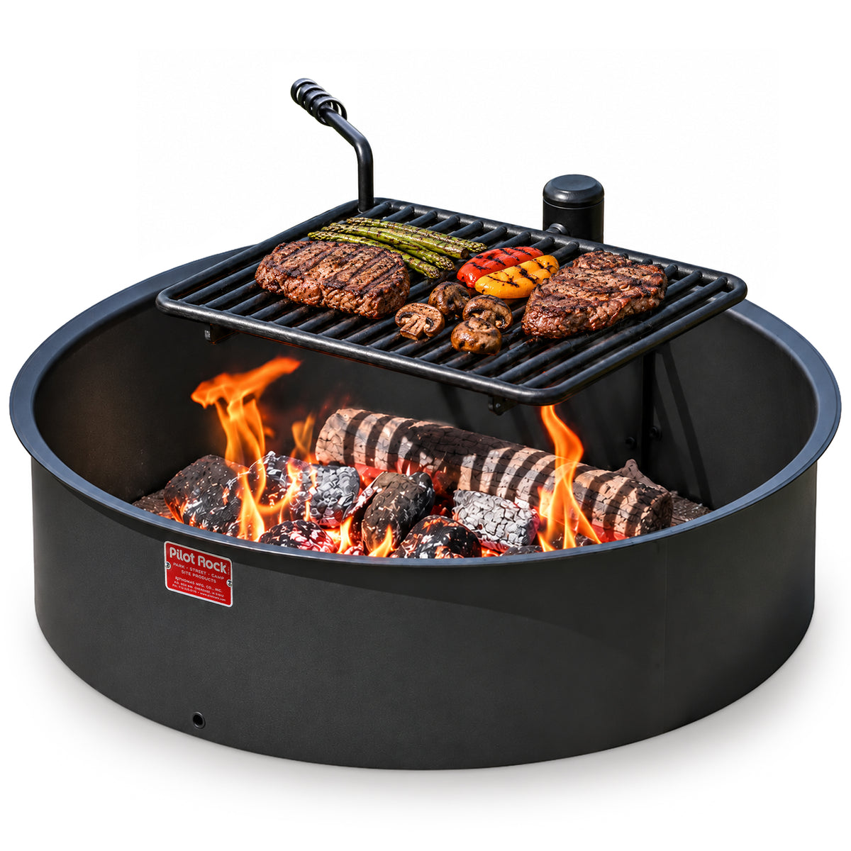 Pilot Rock 30.5" Steel Ground Fire Pit Ring and Metal Cooking Grate (Open Box)