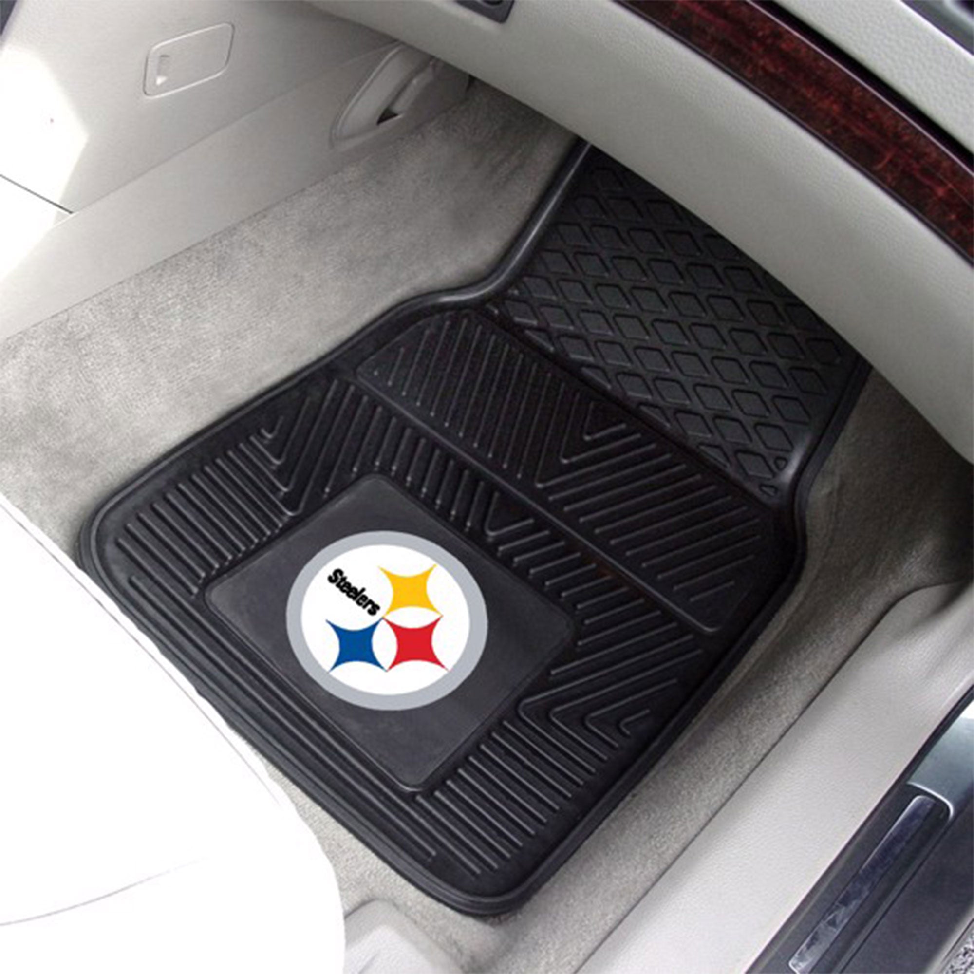 Fanmats 27x17in Vinyl Front Car Floor Mat 2 Piece Set, NFL Pittsburgh Steelers - VMInnovations