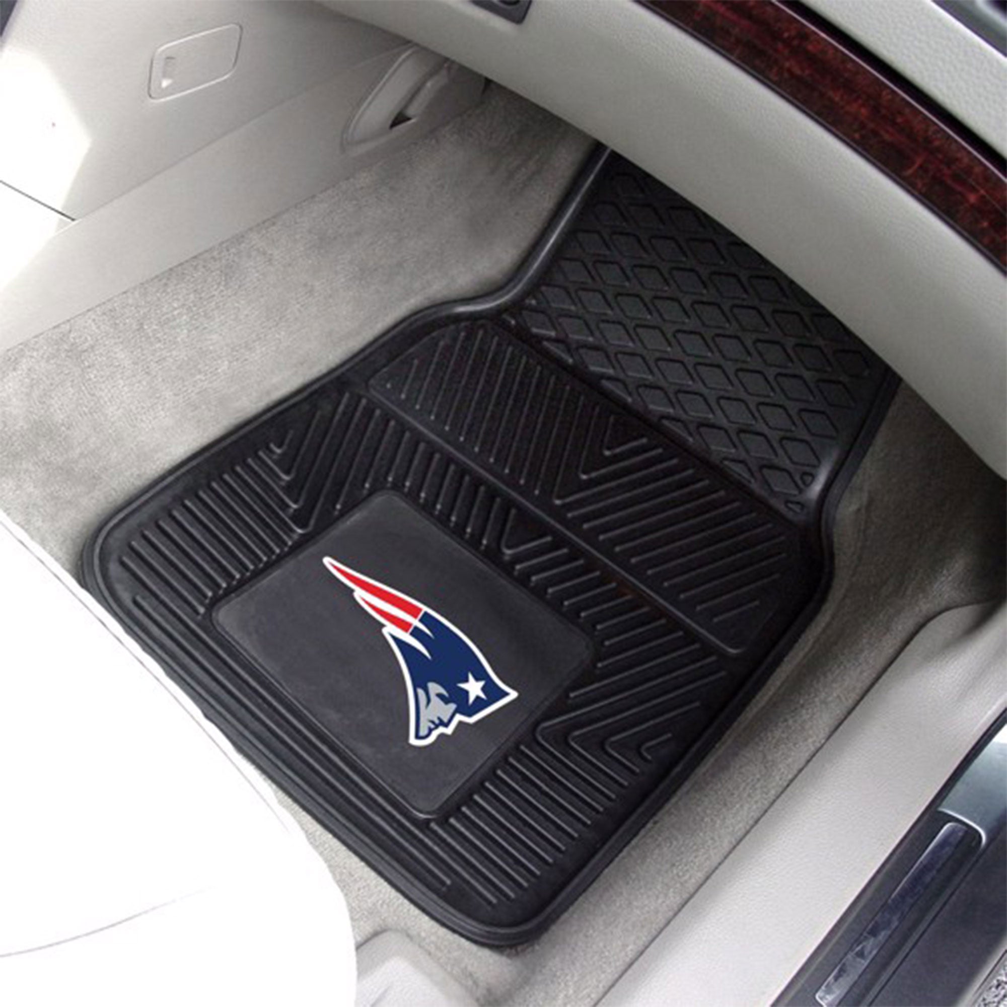 Fanmats 27x17in Vinyl Front Car Floor Mat 2 Piece Set, NFL New England Patriots - VMInnovations