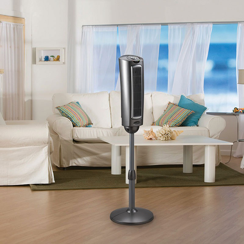 Lasko 52 Inch 3 Speed Quiet Oscillating Tower Pedestal Fan with Remote, Black