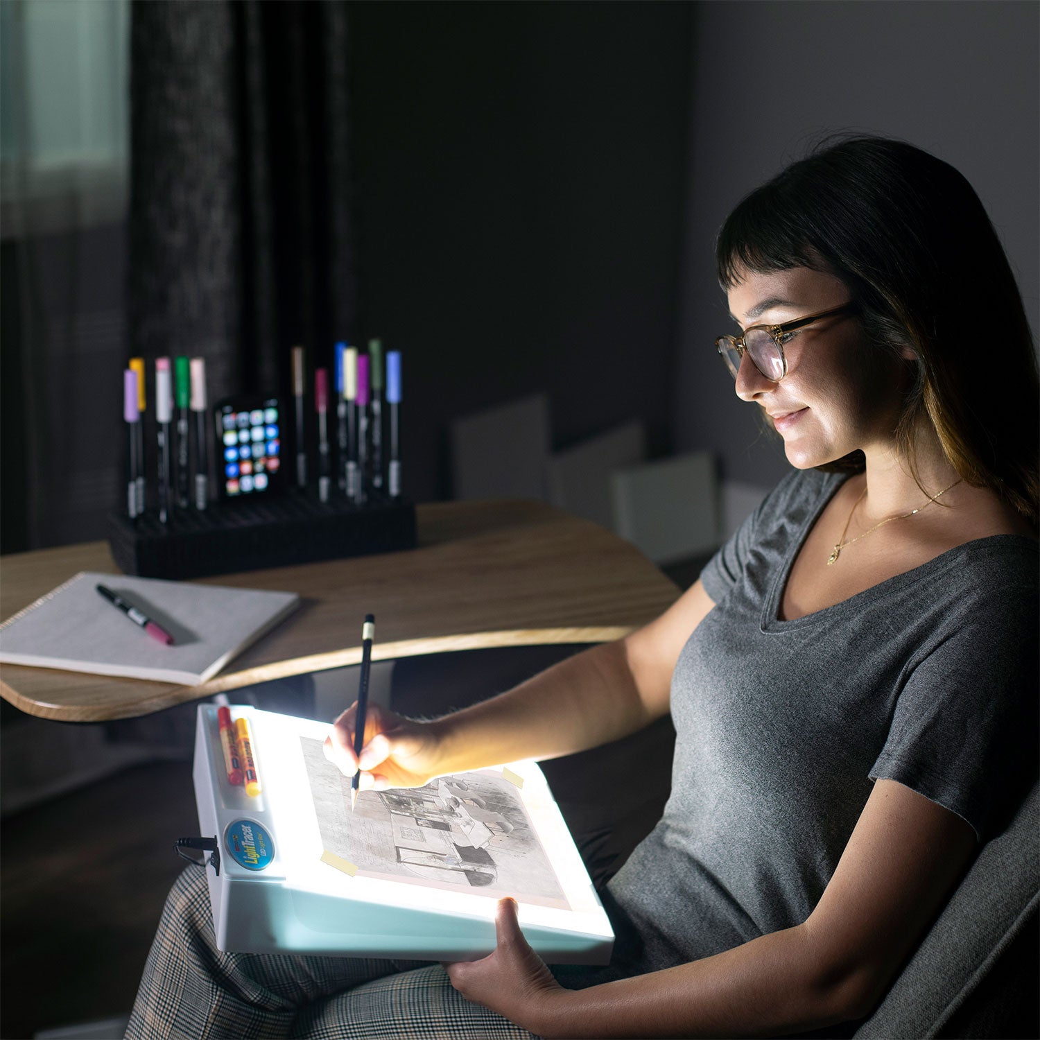 Artograph LightTracer 10 x 12 Inch Light Box & Studio Designs Chair, Caramel - VMInnovations