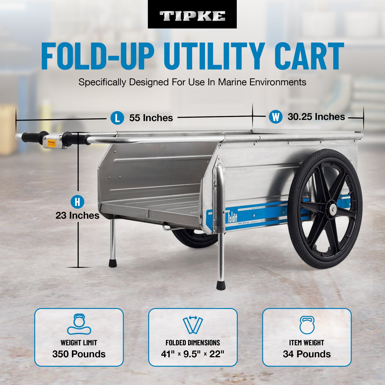 Tipke Manufacturing Company Foldit Do It All Aluminum Folding Cart, Blue Stripe - VMInnovations