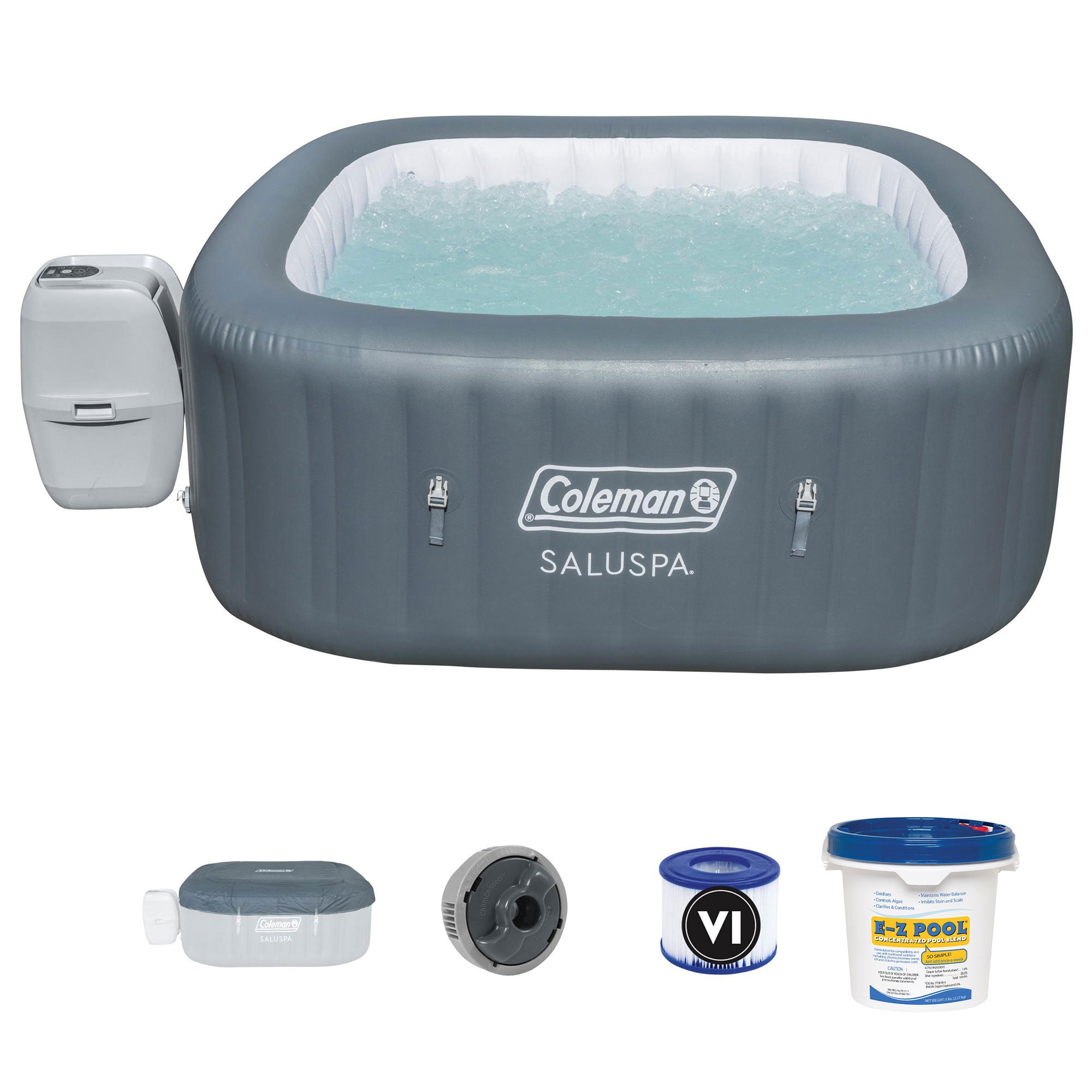 Coleman SaluSpa 4 Person Inflatable Hot Tub with EZ Spa Algaecide Pool Treatment - VMInnovations
