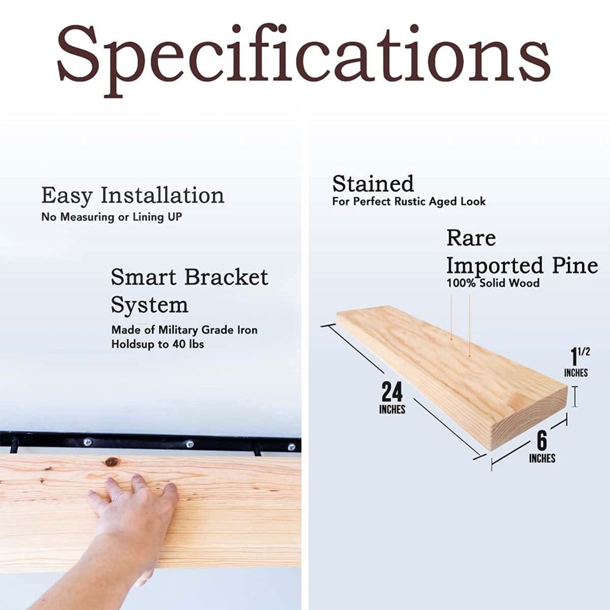 Willow & Grace Caro 24" Floating Wood Wall Mount Shelves, Set of 2 (Open Box) - VMInnovations