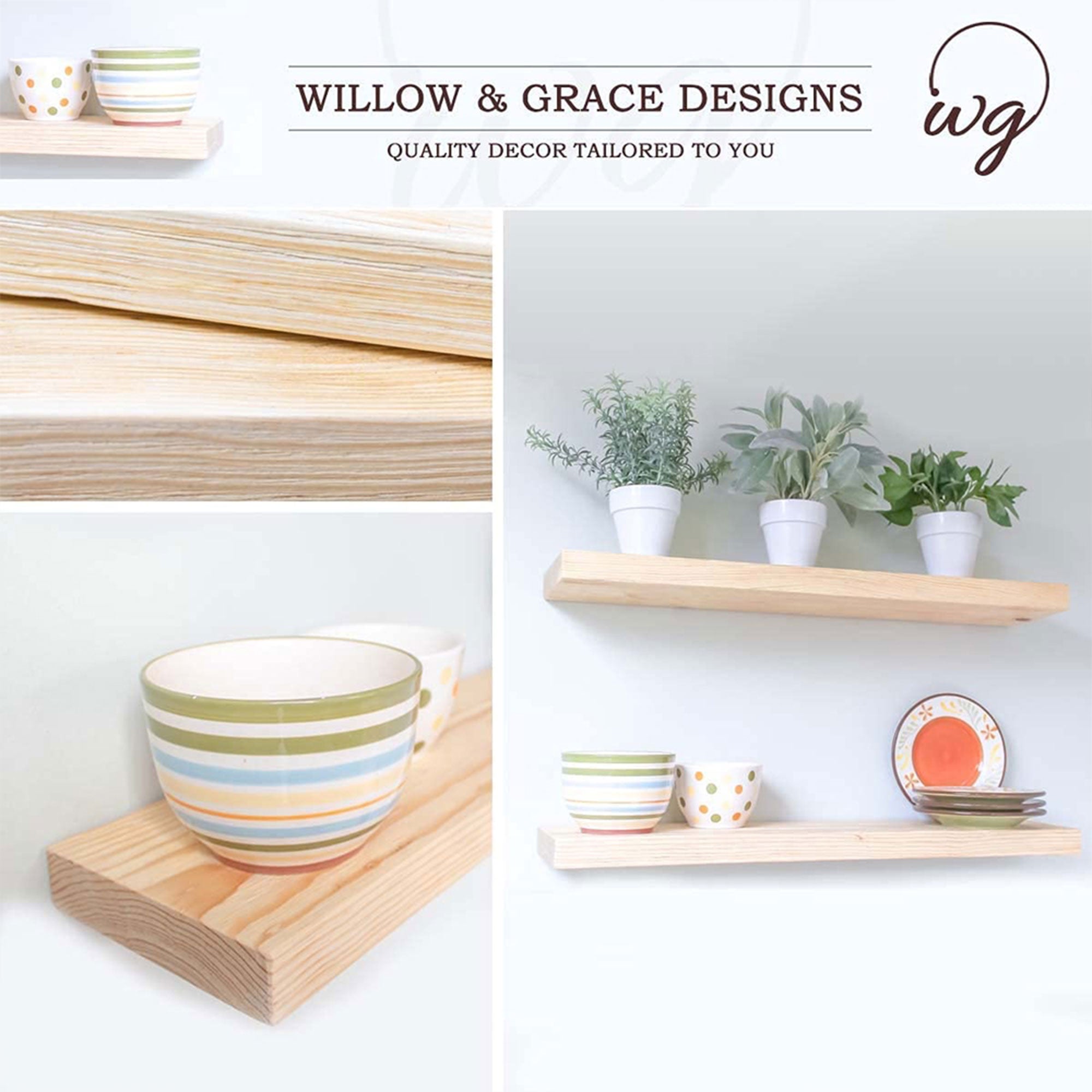Willow & Grace Caro 24" Floating Wood Wall Mount Shelves, Set of 2 (Open Box) - VMInnovations