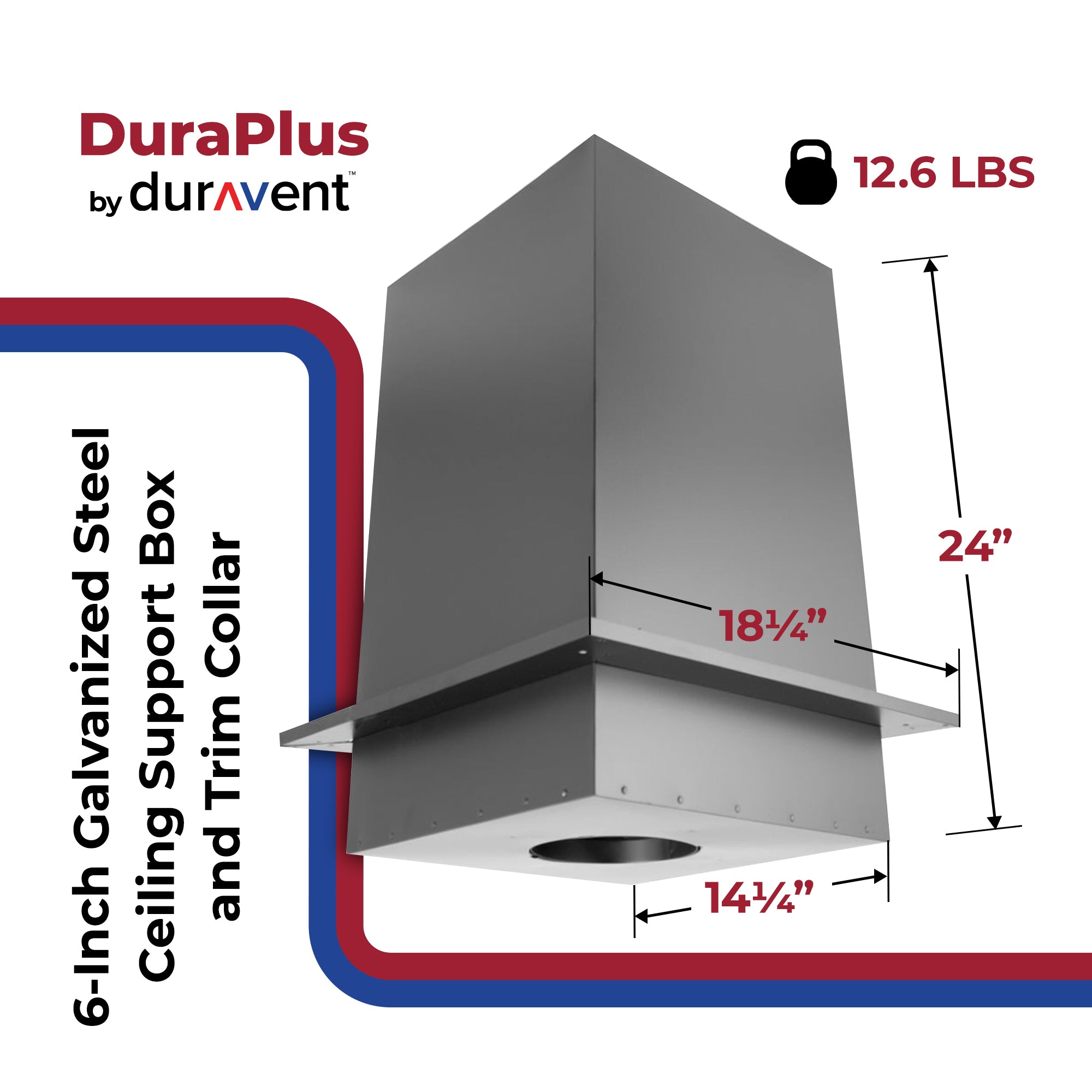 DuraVent 6" Square Steel Ceiling Support Box and Trim Collar, 24" Tall (Used)
