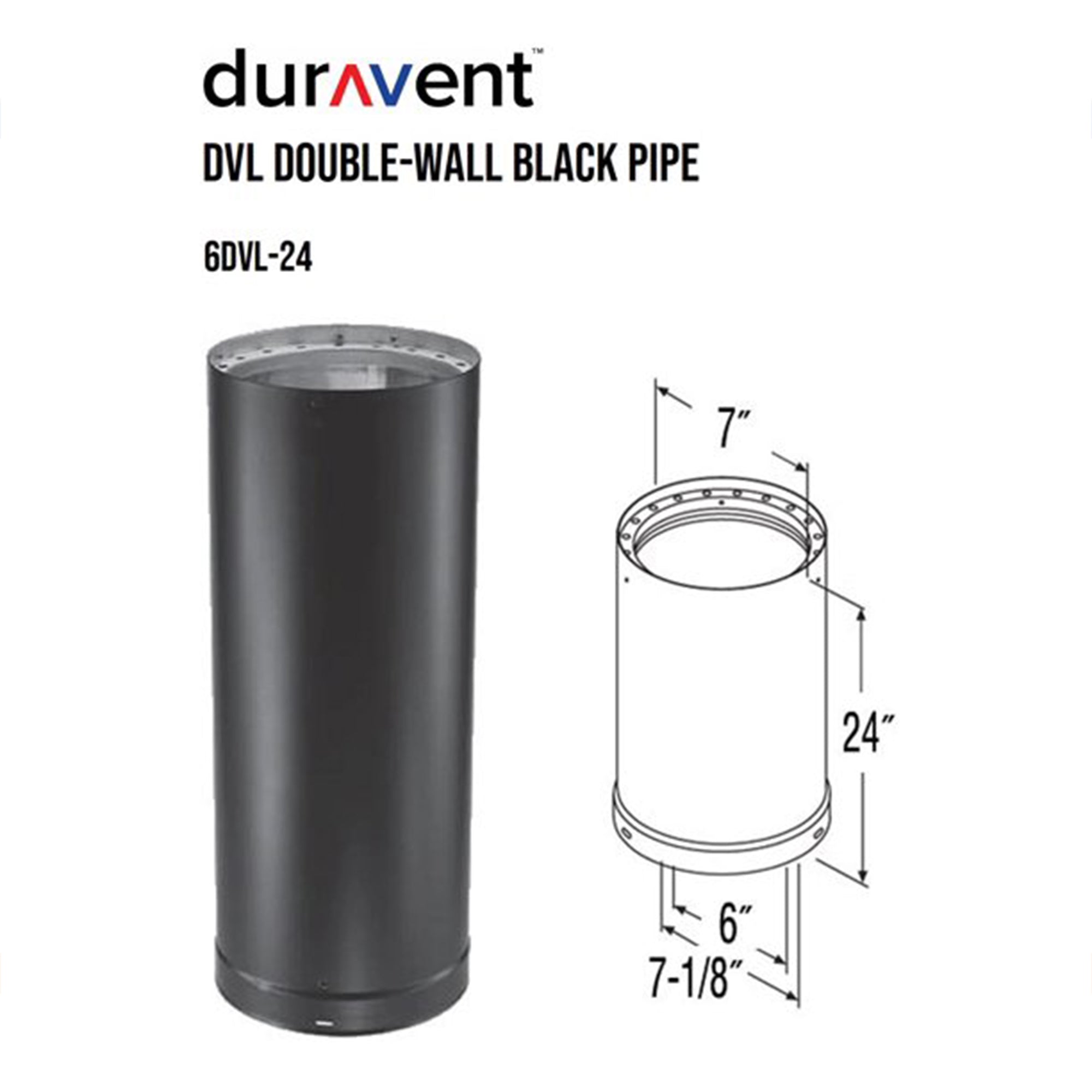 DuraVent DVL Galvanized Steel Double Wall Stove Pipe, 6 x 24" , Black (Open Box)