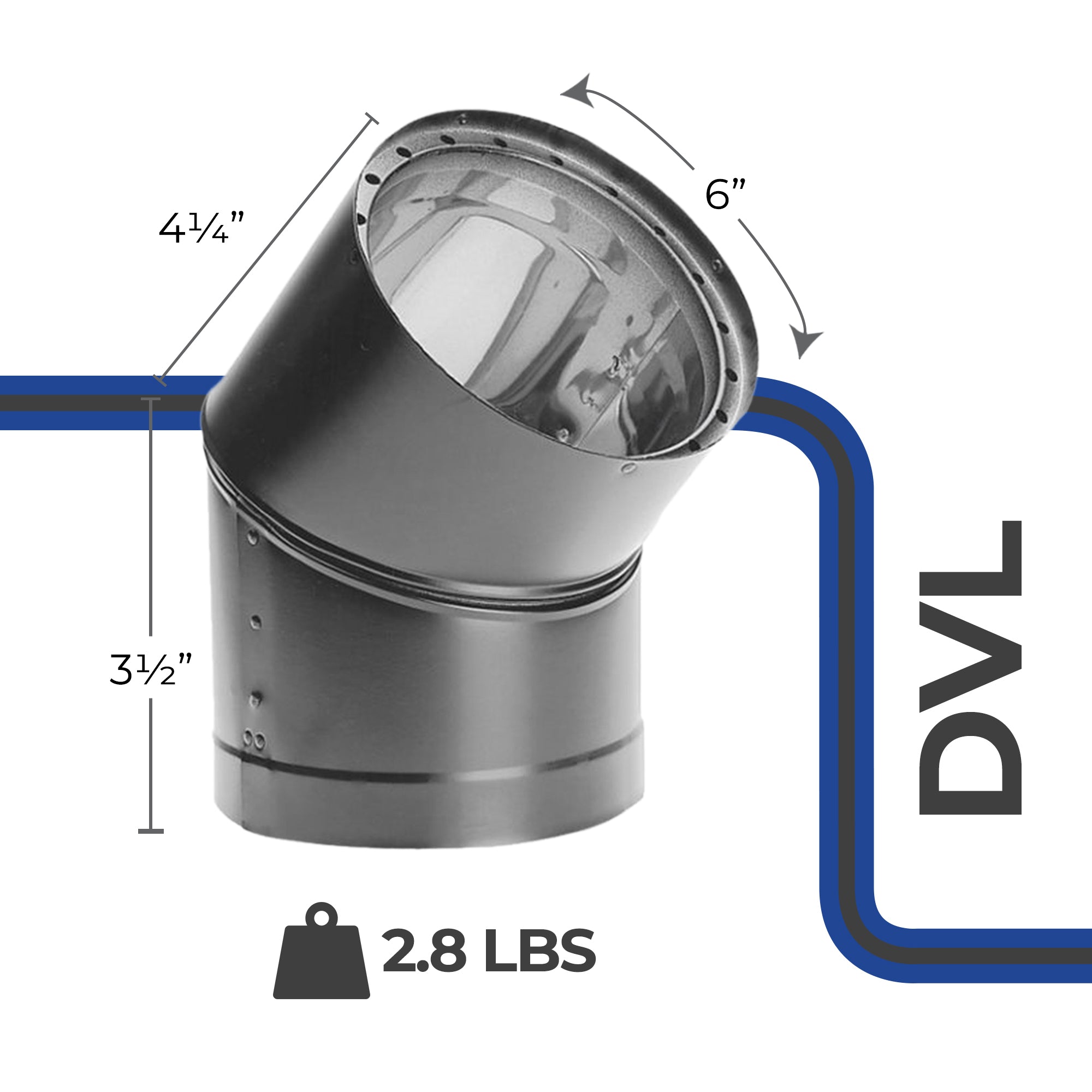 DuraVent DVL Galvanized Double Wall Stove Pipe 45 Degree Elbow, Black (Open Box)