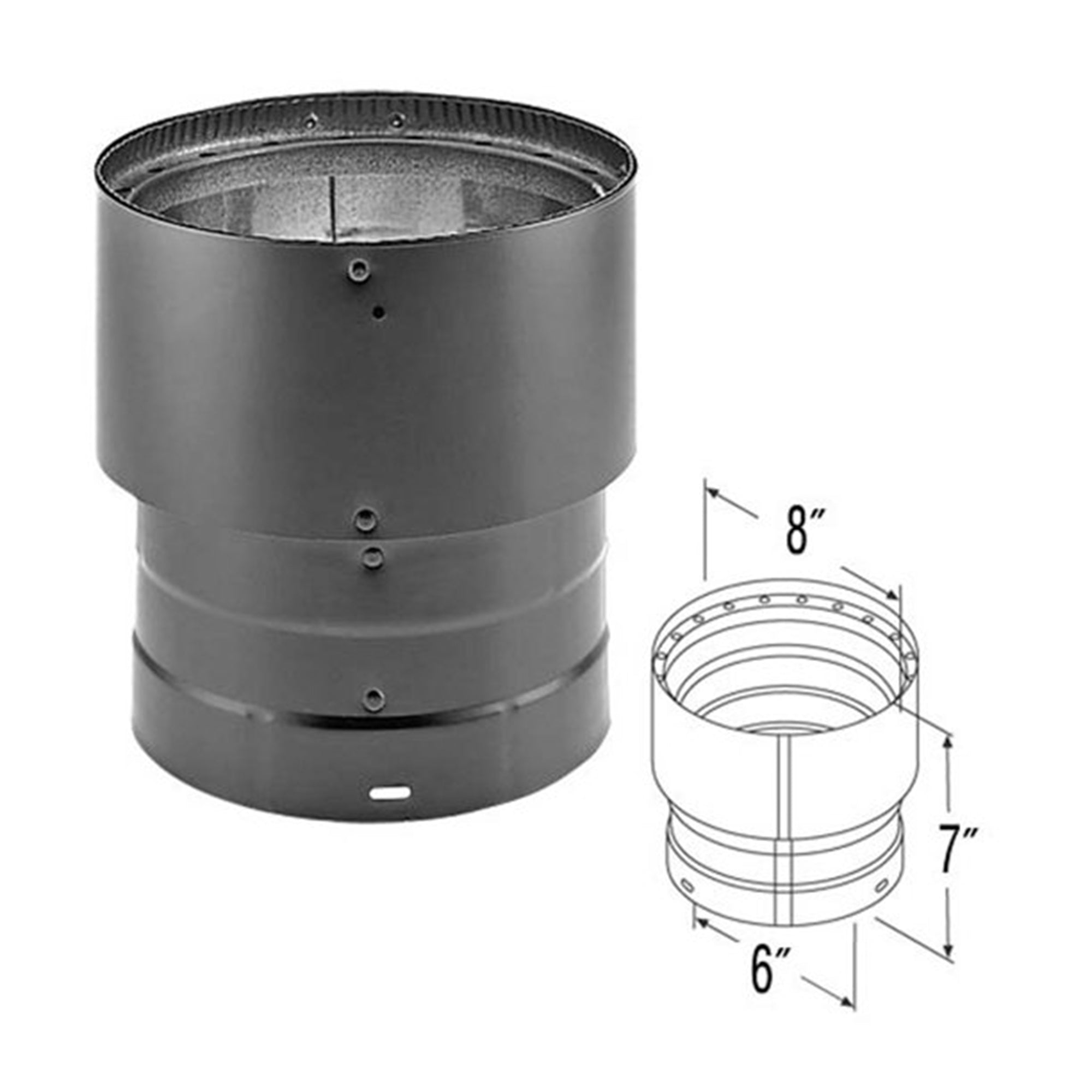 DuraVent DVL Stove Pipe Increaser, 8 Inch to 6 Inch Diameter, Black (Used)