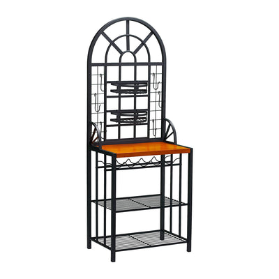 SEI Furniture Kitchen Dome Bakers Rack for 5 Wine Bottles with Shelves and Hooks
