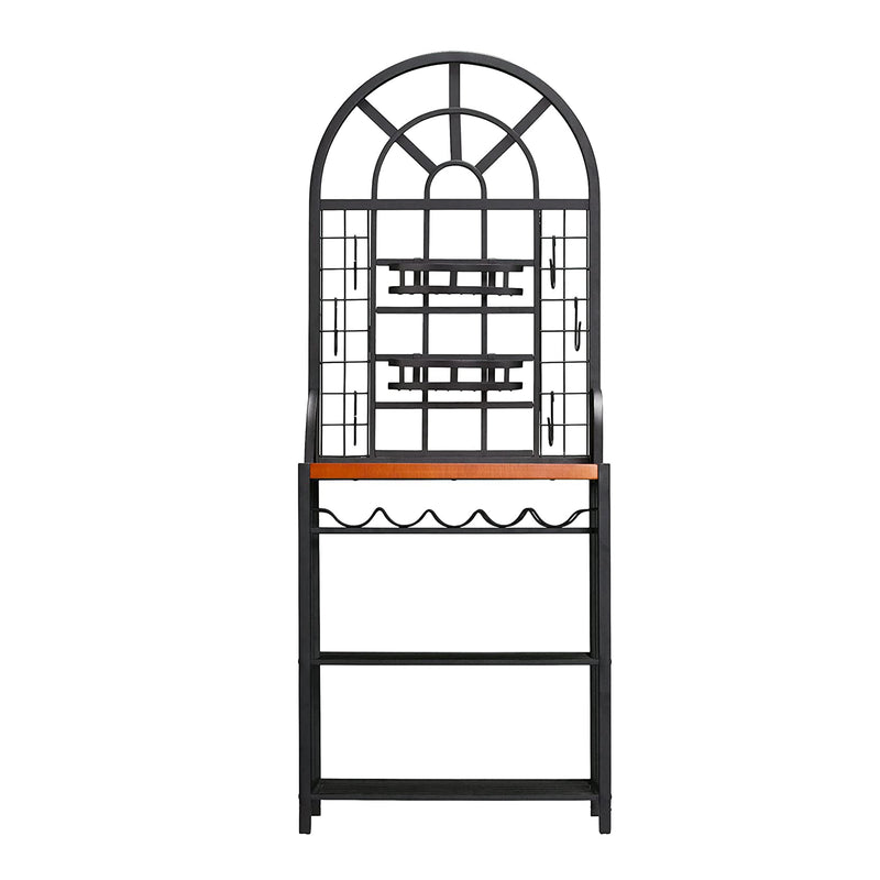 SEI Furniture Kitchen Dome Bakers Rack for 5 Wine Bottles with Shelves and Hooks