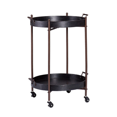 SEI Furniture Alfred 2 Tier Round Butler Table Cart with Locking Wheels, Black