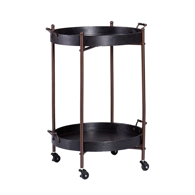 SEI Alfred 2 Tier Round Butler Table Cart with Locking Wheels, Black (Used)