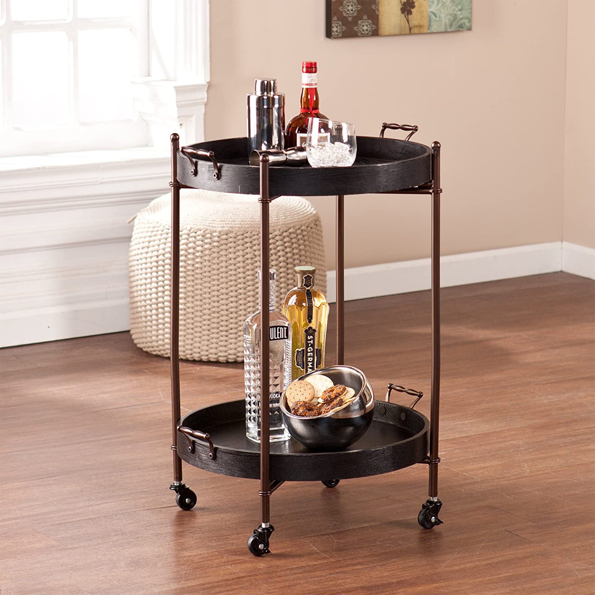 SEI Furniture Alfred 2 Tier Round Butler Table Cart w/ Locking Wheels (Open Box) - VMInnovations