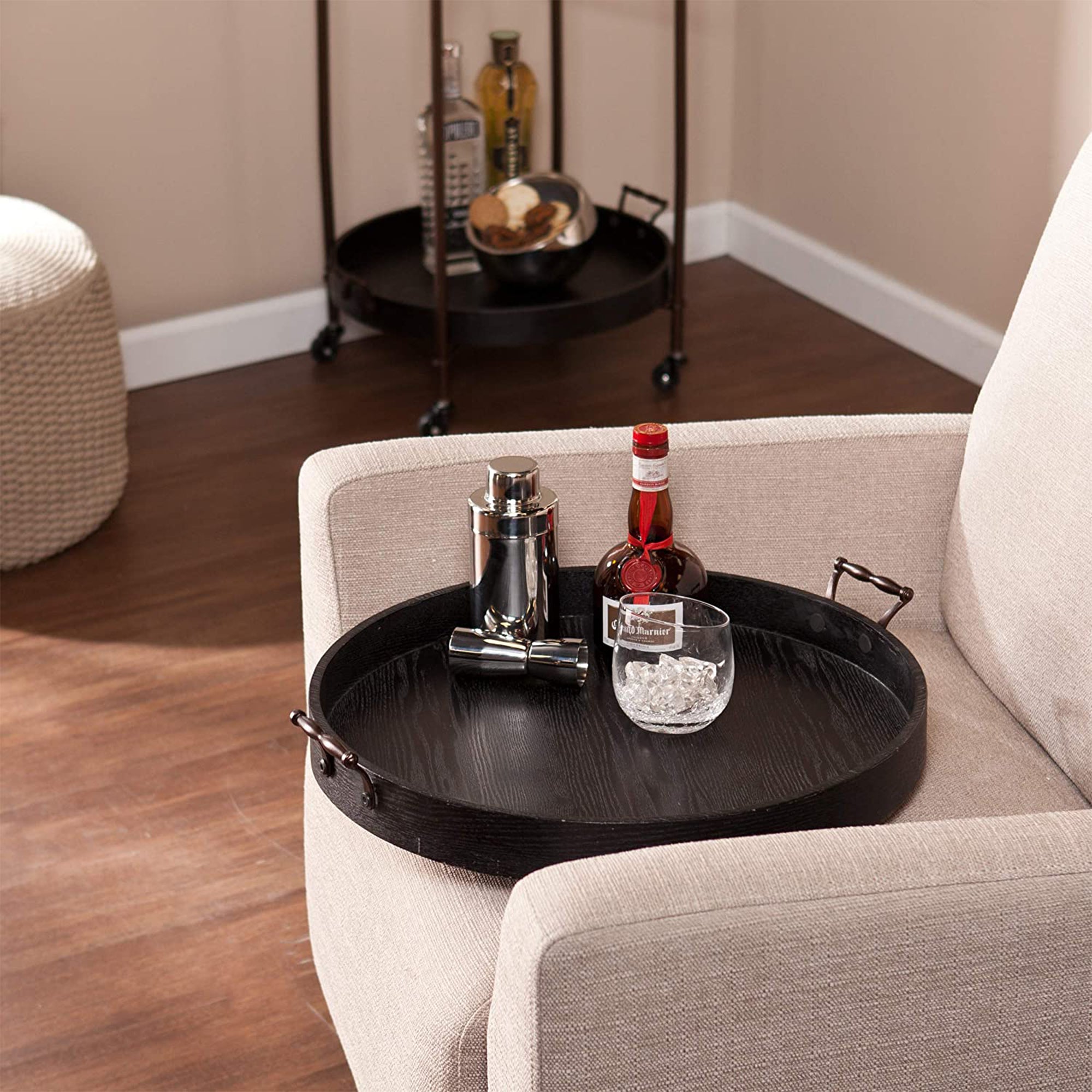 SEI Furniture Alfred 2 Tier Round Butler Table Cart with Locking Wheels, Black