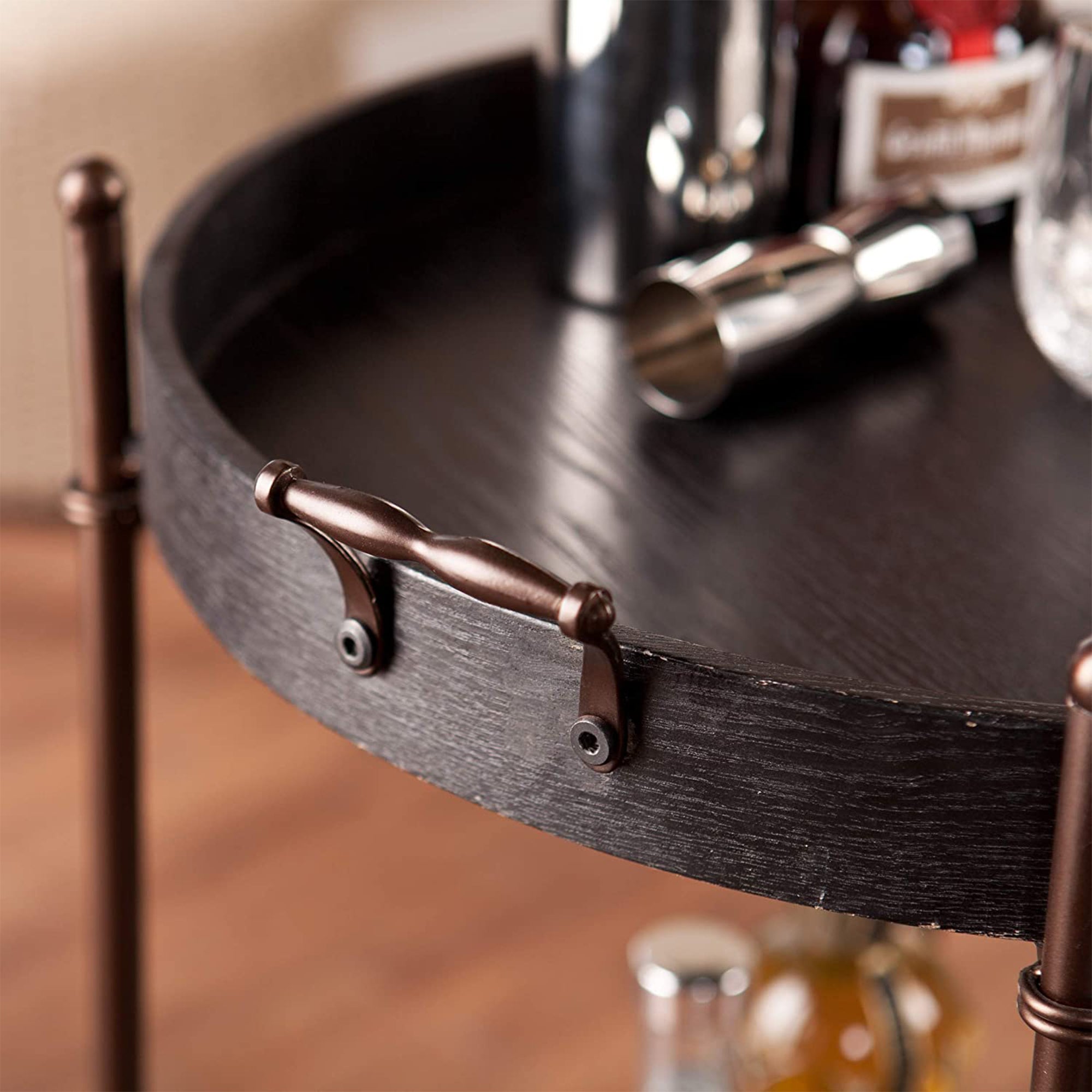 SEI Furniture Alfred 2 Tier Round Butler Table Cart with Locking Wheels, Black