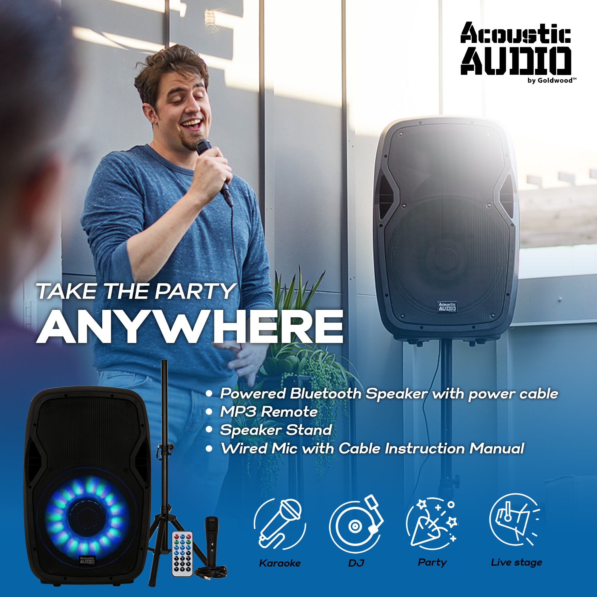 Acoustic Audio by Goldwood 15in 1000W Bluetooth LED Speaker System (Damaged)