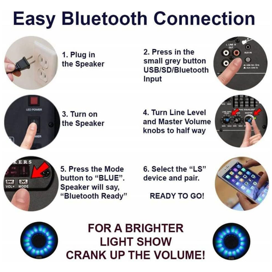 Acoustic Audio by Goldwood 1000W Bluetooth Speaker, PA System w/Flashing LEDs - VMInnovations