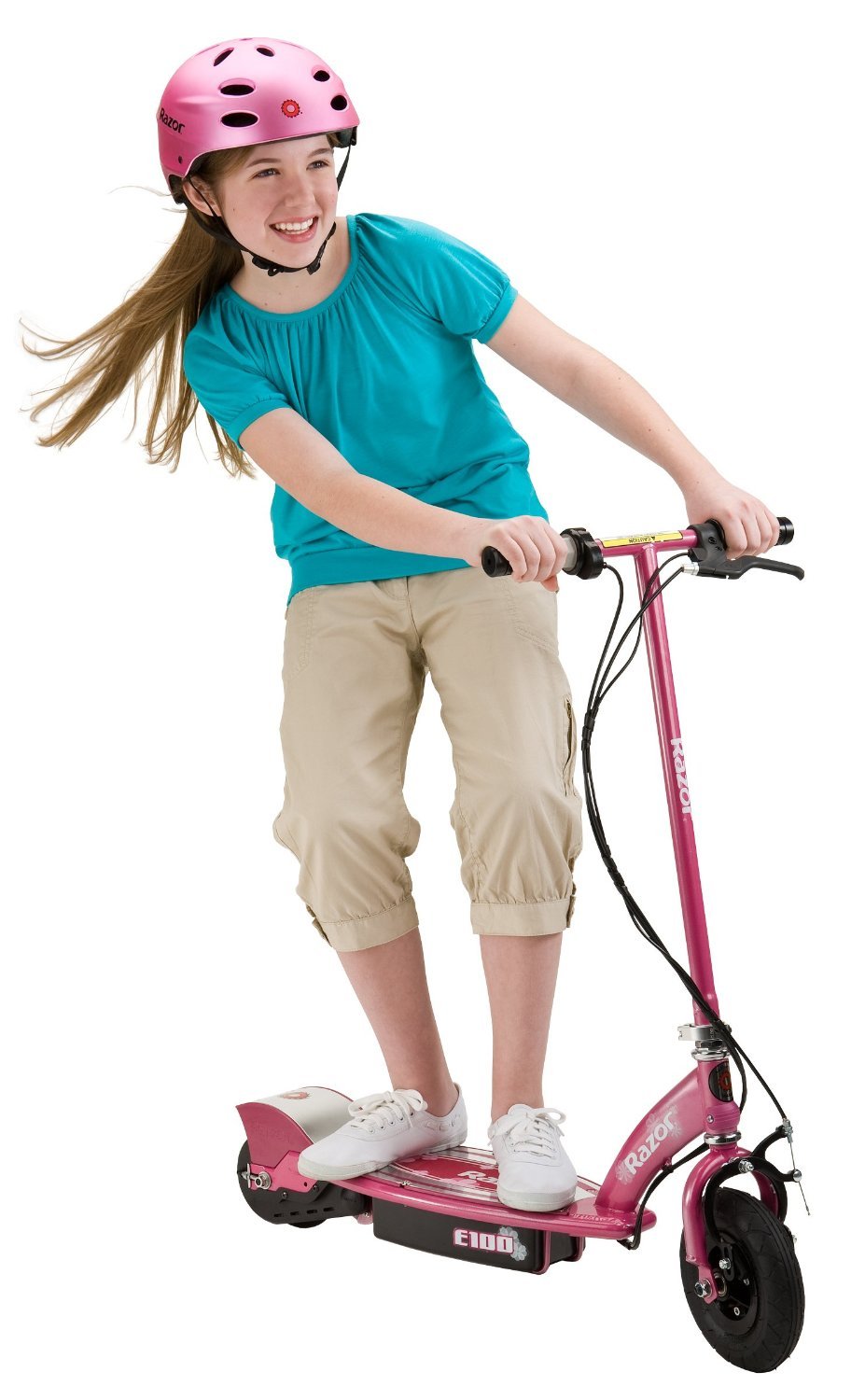 Razor E100 Kid Ride On 24V Motorized Electric Power Scooters, Black & Sweet Pea