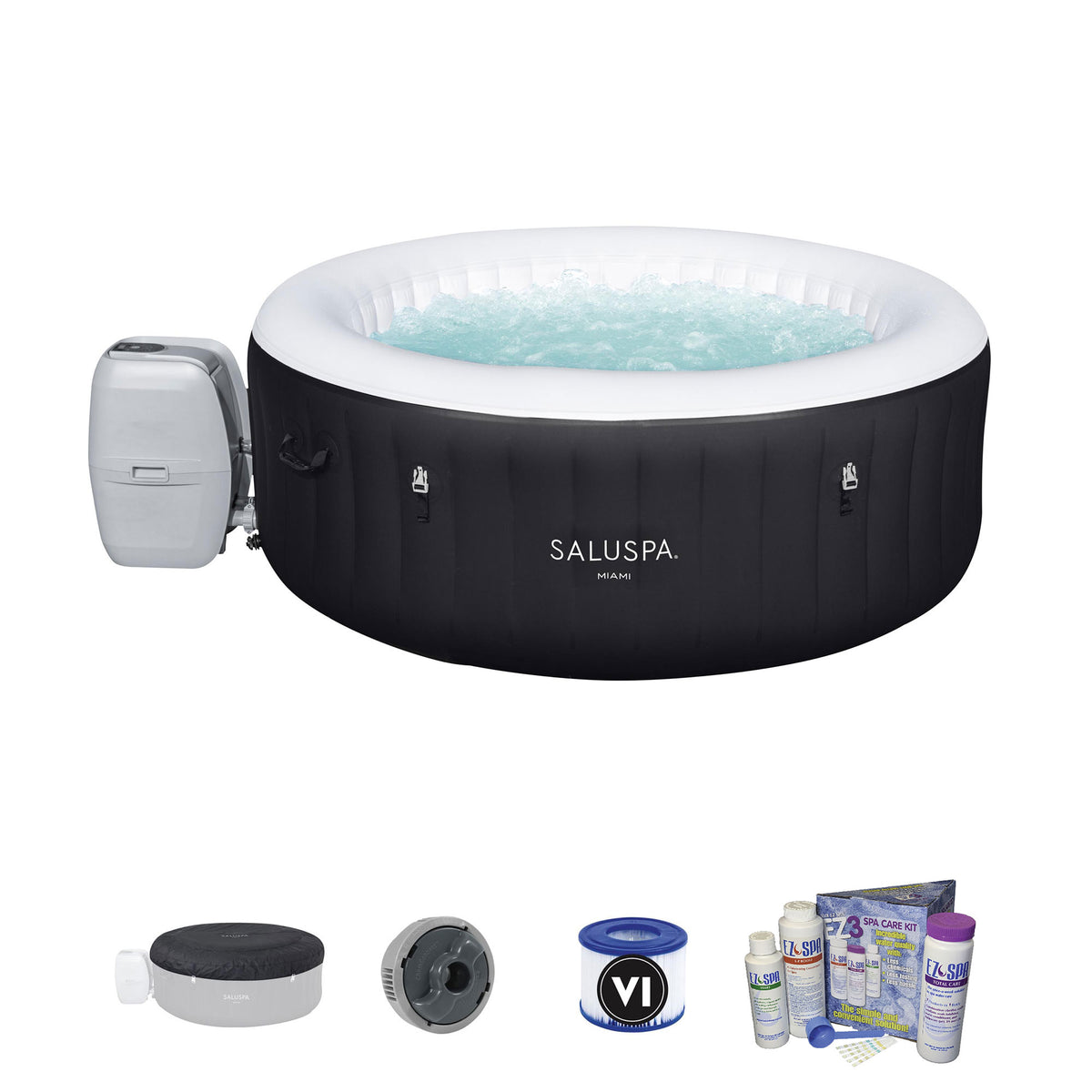 Bestway SaluSpa Miami 4-Person Inflatable Hot Tub Spa w/ Chemical Balancing Kit
