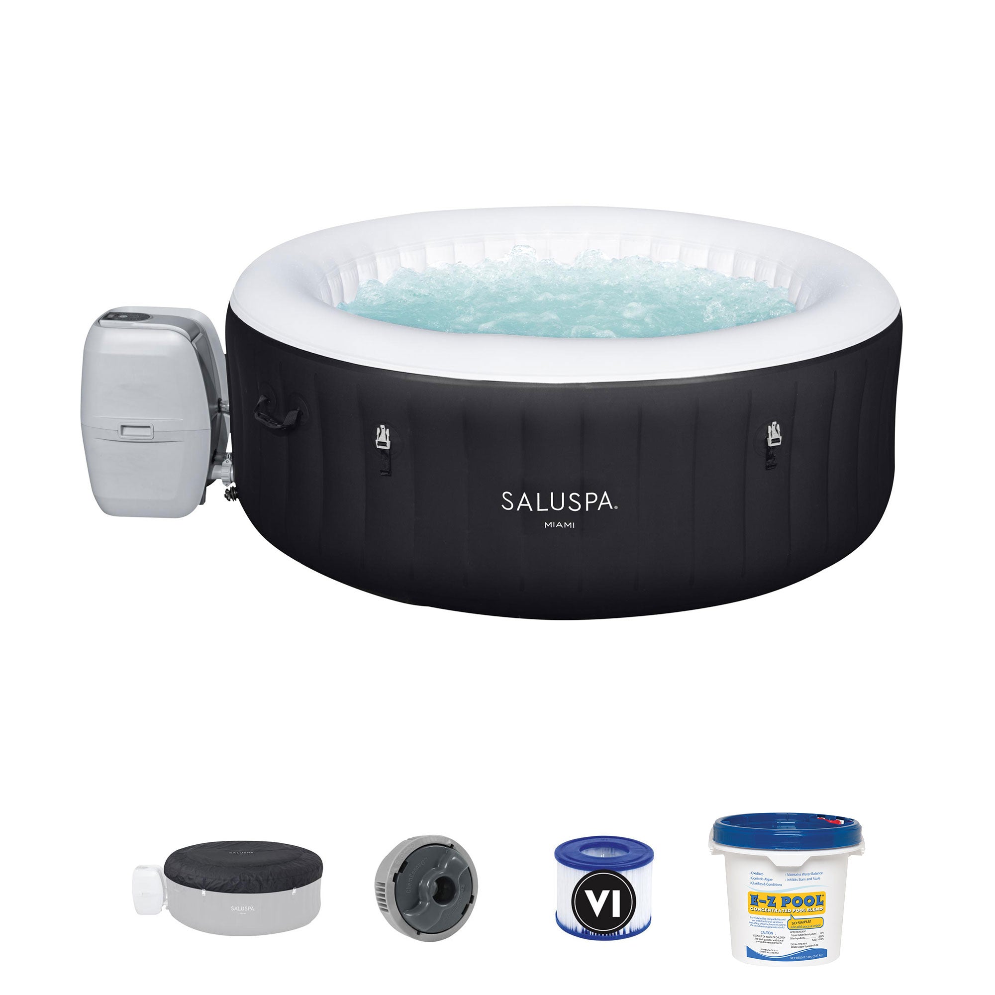 Bestway SaluSpa Miami 4 Person Inflatable Hot Tub Spa w/ Swimming Pool Treatment - VMInnovations