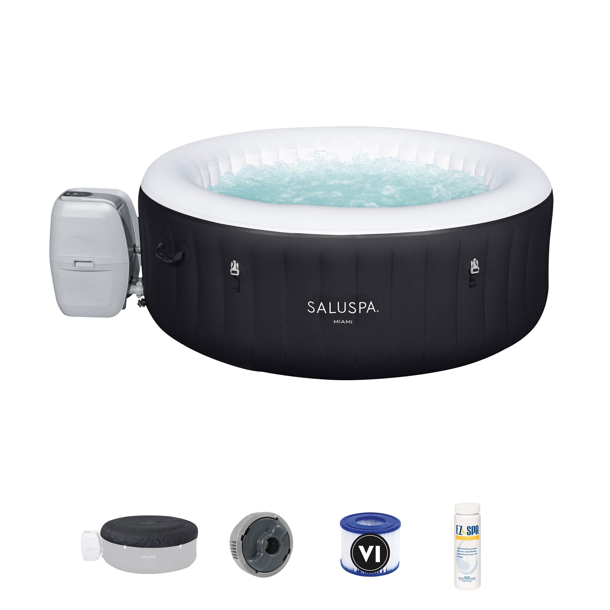 Bestway SaluSpa Miami 4 Person Inflatable Hot Tub w/ API EZ Balancing Chemicals - VMInnovations