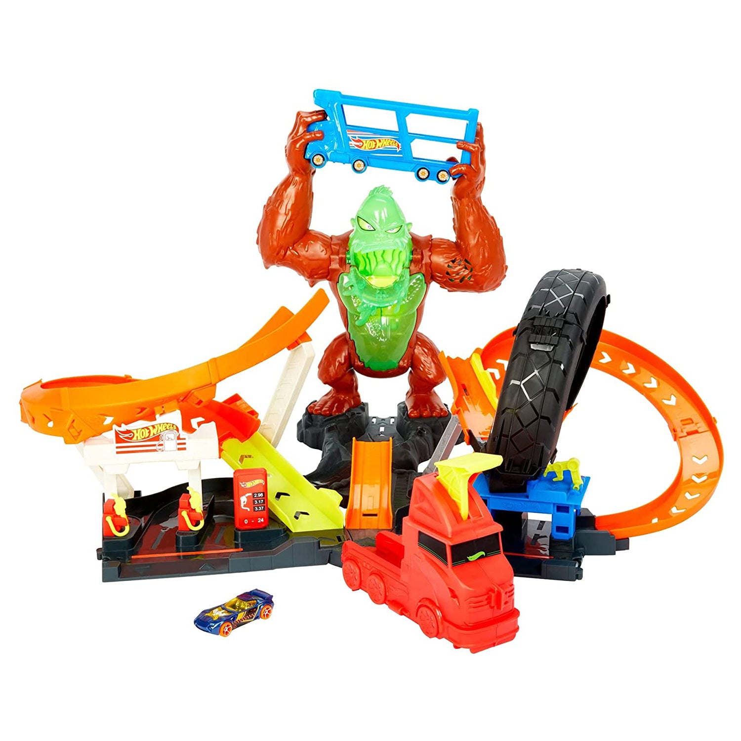 Hot Wheels Toxic Gorilla Slam Gas Station and Tire Repair Shop Car Track Playset - VMInnovations