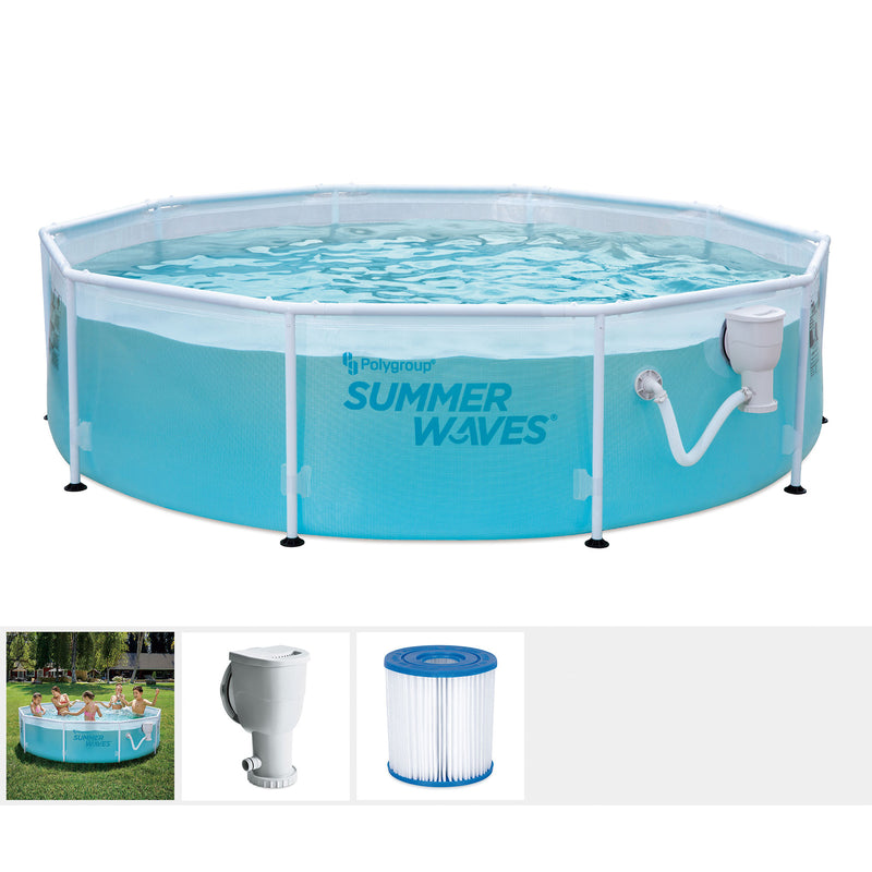 Summer Waves 10 Foot by 30 Inch Round Frame Above Ground Swimming Pool with Pump
