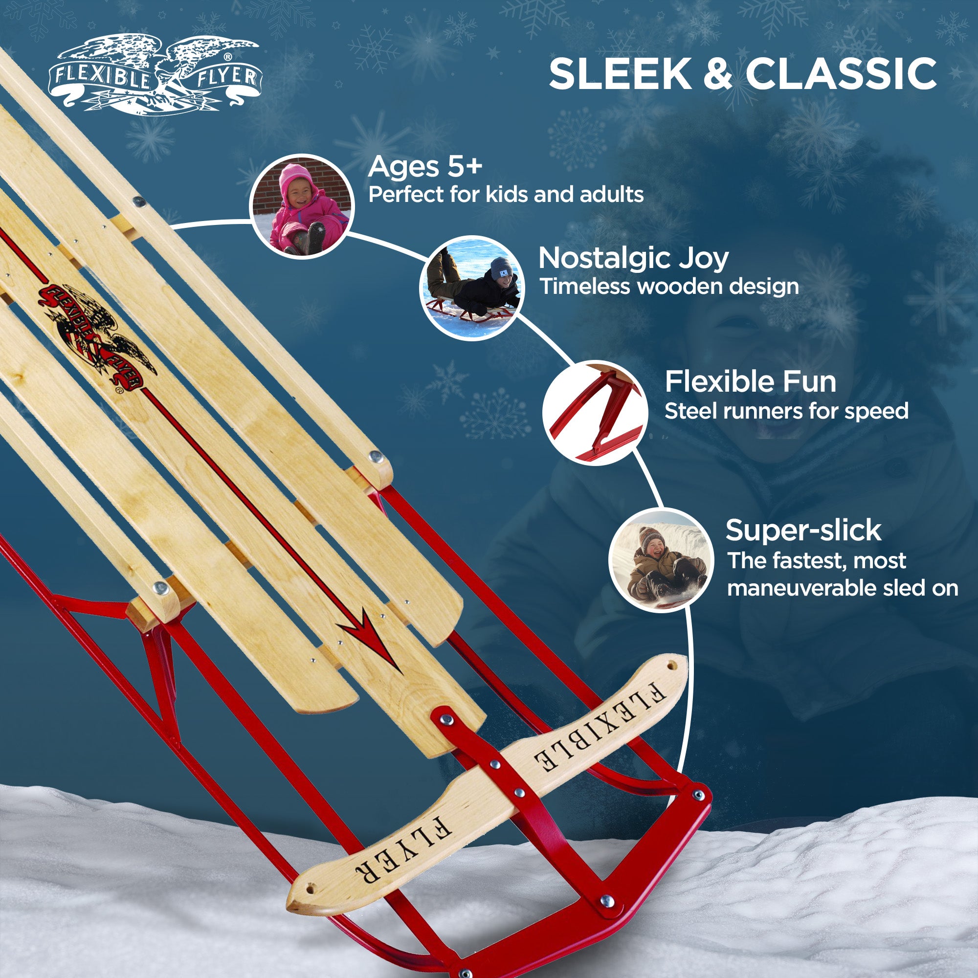 Flexible Flyer Metal Runner 54" Long Snow Slider Sled for Kids, Red (Open Box) - VMInnovations
