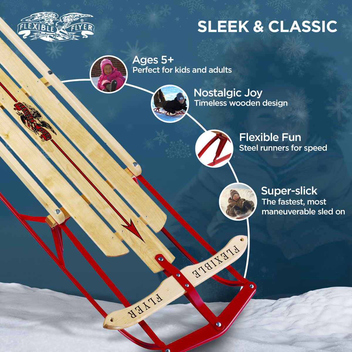 Paricon Flexible Flyer Metal Runner Steel & Wood Snow Sled, 54" (For Parts)
