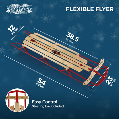 Flexible Flyer Metal Runner Steel/Wood 54" Long Snow Slider Sled for Kids, Red