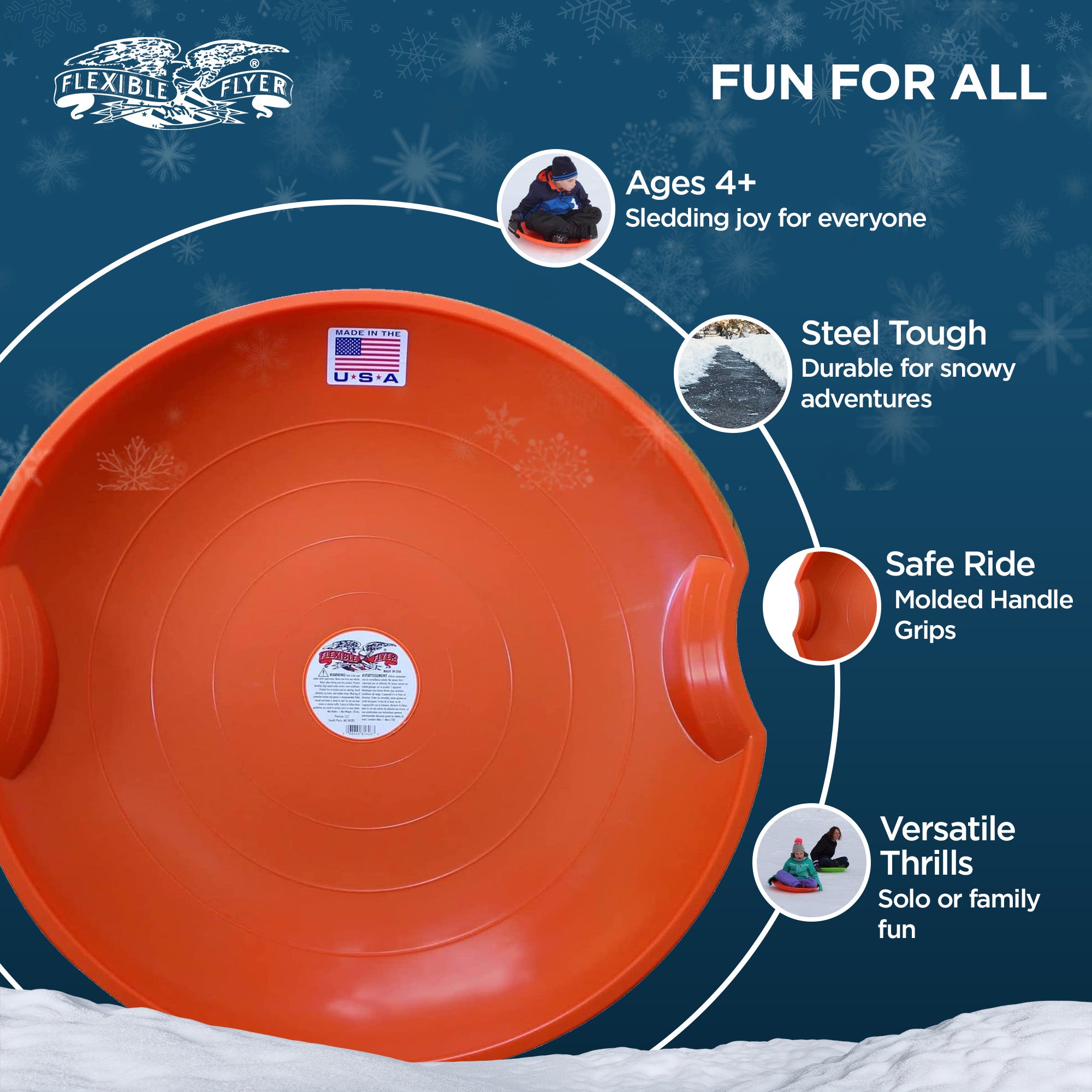 Flexible Flyer Flying Saucer 26" Plastic Snow Sled for Kids/Adults, Orange(Used) - VMInnovations