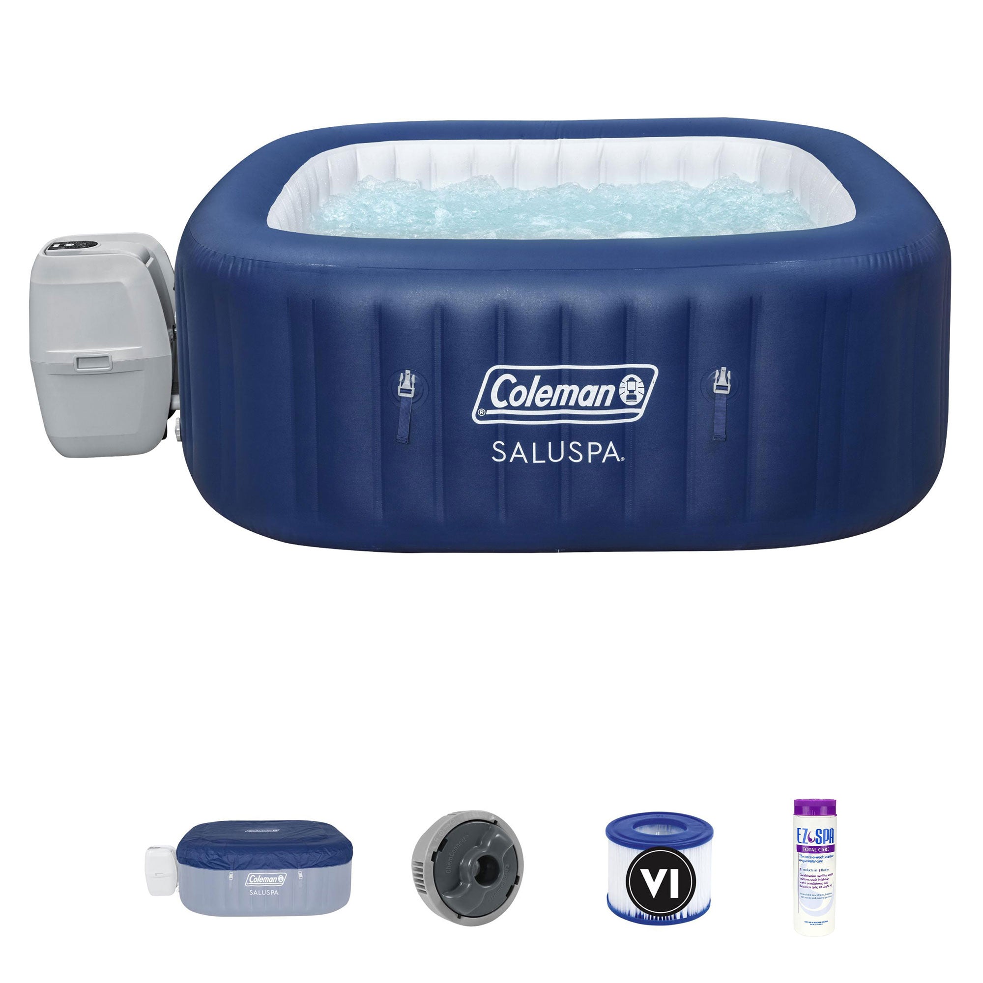 Coleman SaluSpa 4 Person Inflatable Square Hot Tub w/ EZ Spa Chemical Treatment - VMInnovations