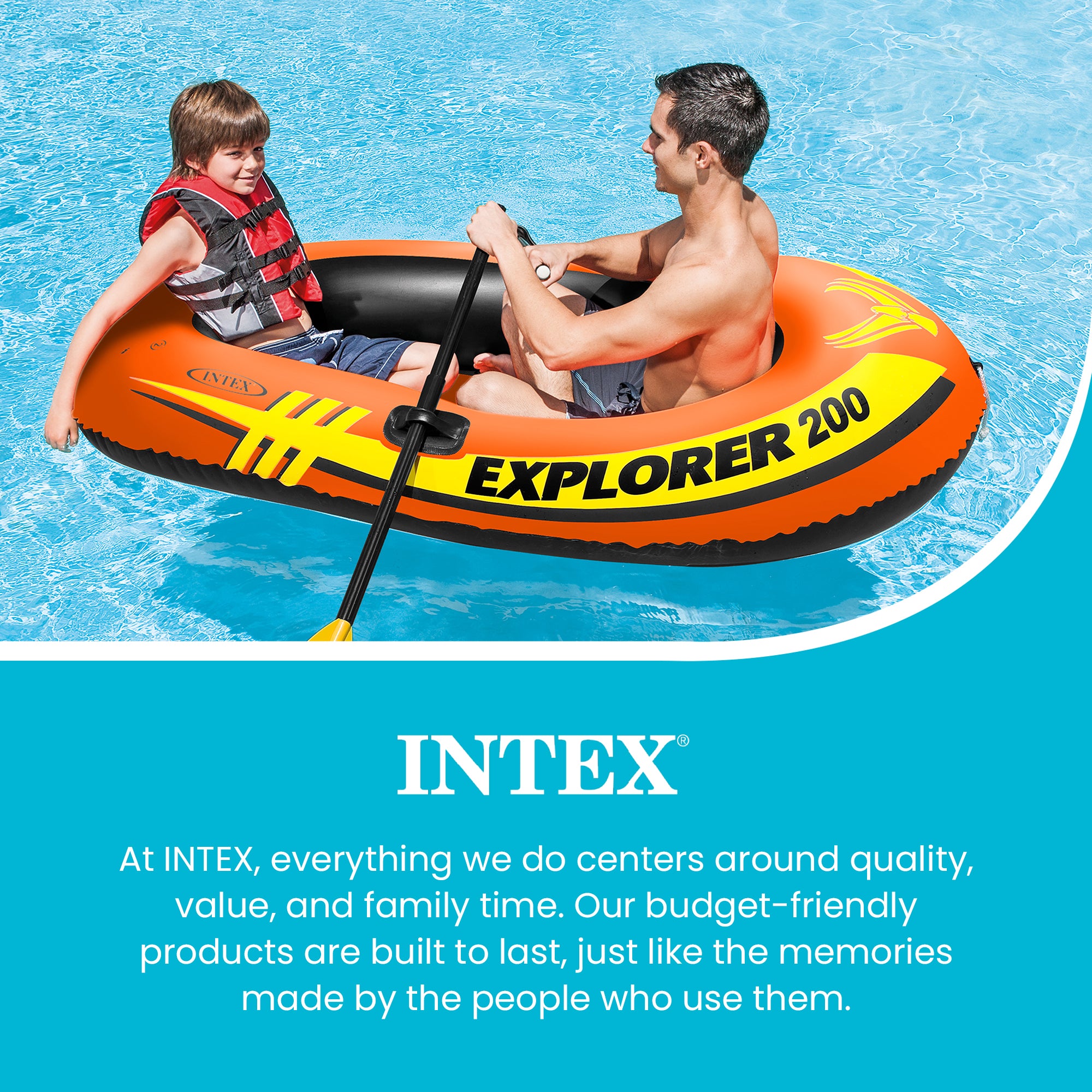 Intex Explorer 200 Inflatable 2 Person River Boat Raft Set with 2 Oars & Pump - VMInnovations