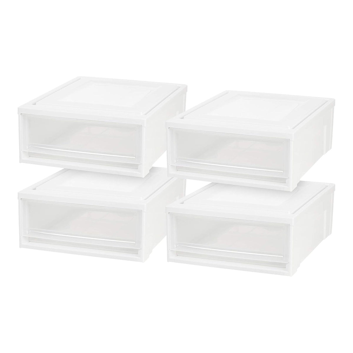IRIS USA 8 Pack Shallow Box, Plastic Storage Stackable Chest Drawers, 22 Quart