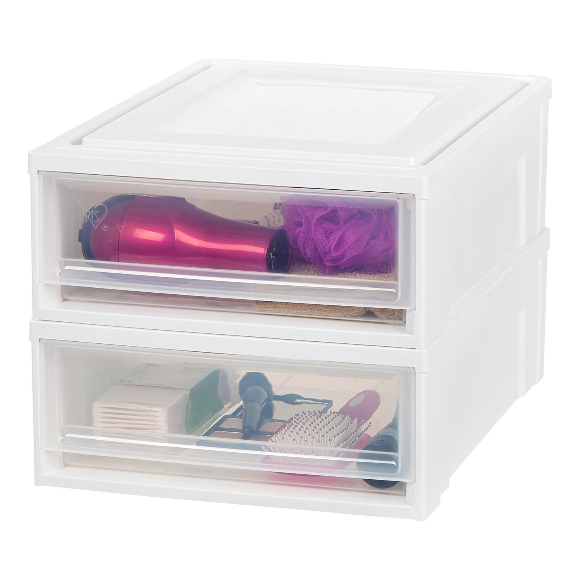 IRIS USA Shallow Box, Plastic Storage 22 Quart Stackable Chest Drawers, 4 Pack