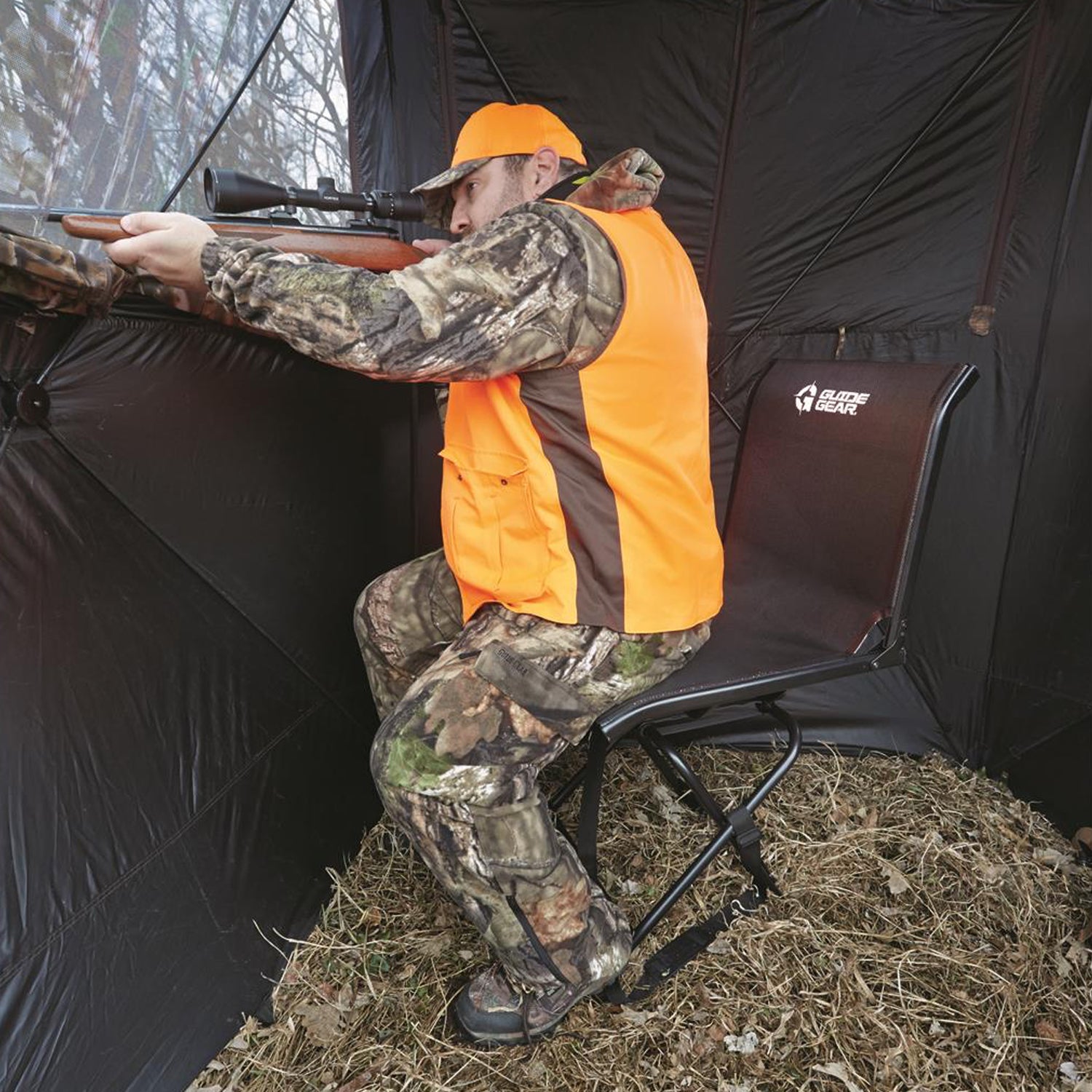 Guide Gear Big Boy Swivel Hunting Blind Chair w/ 500lb Capacity, Black(Open Box)