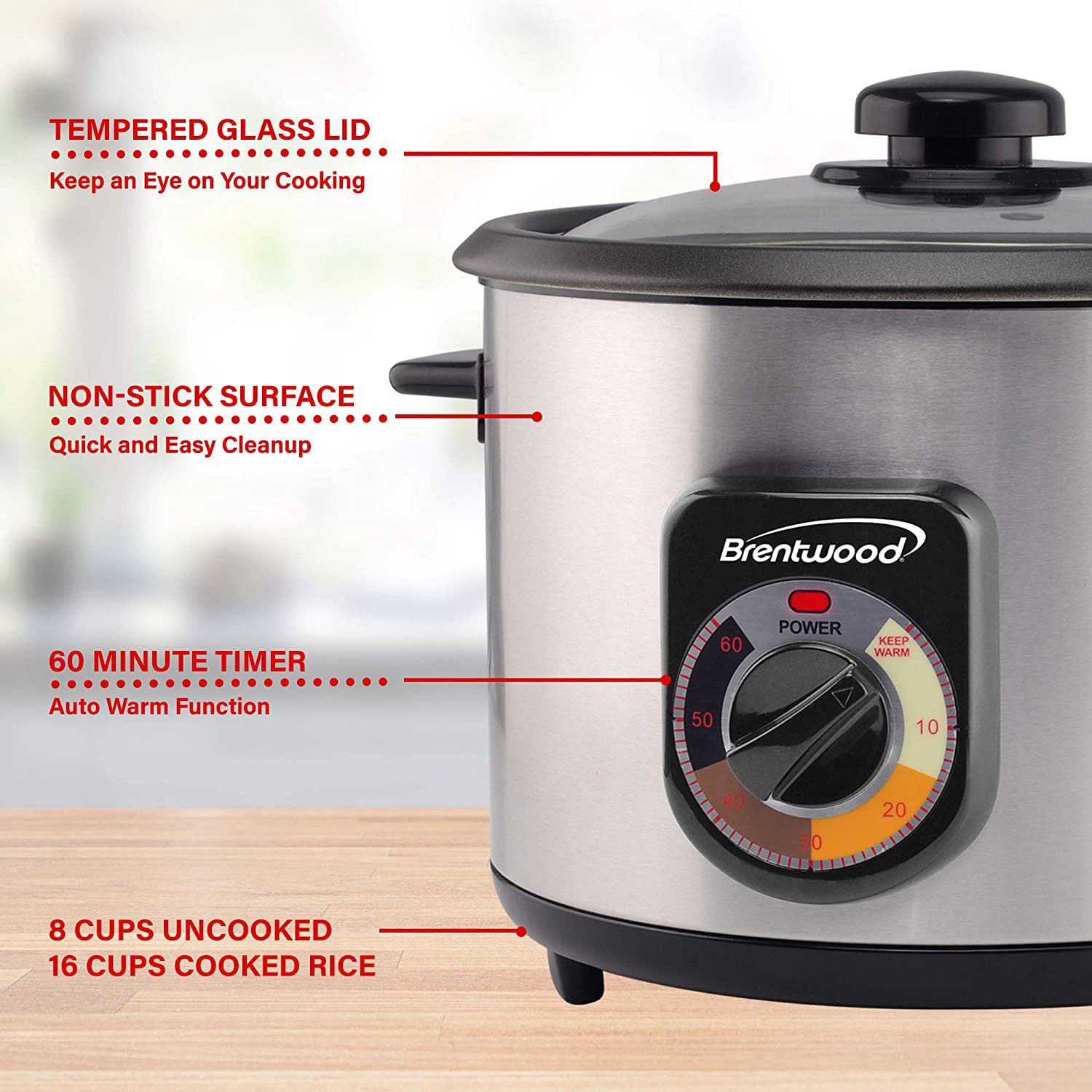 Brentwood TS-1216S Home Kitchen 8 Cup Crunchy Tahdig Persian Rice Cooker (Used) - VMInnovations