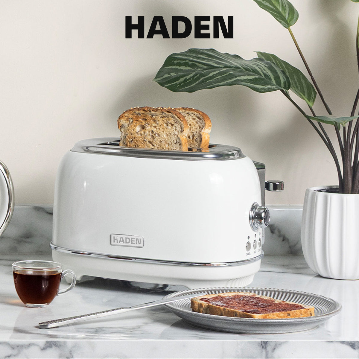Haden Heritage 2 Slice Wide Slot Stainless Steel Bread Toaster, White (Used) - VMInnovations
